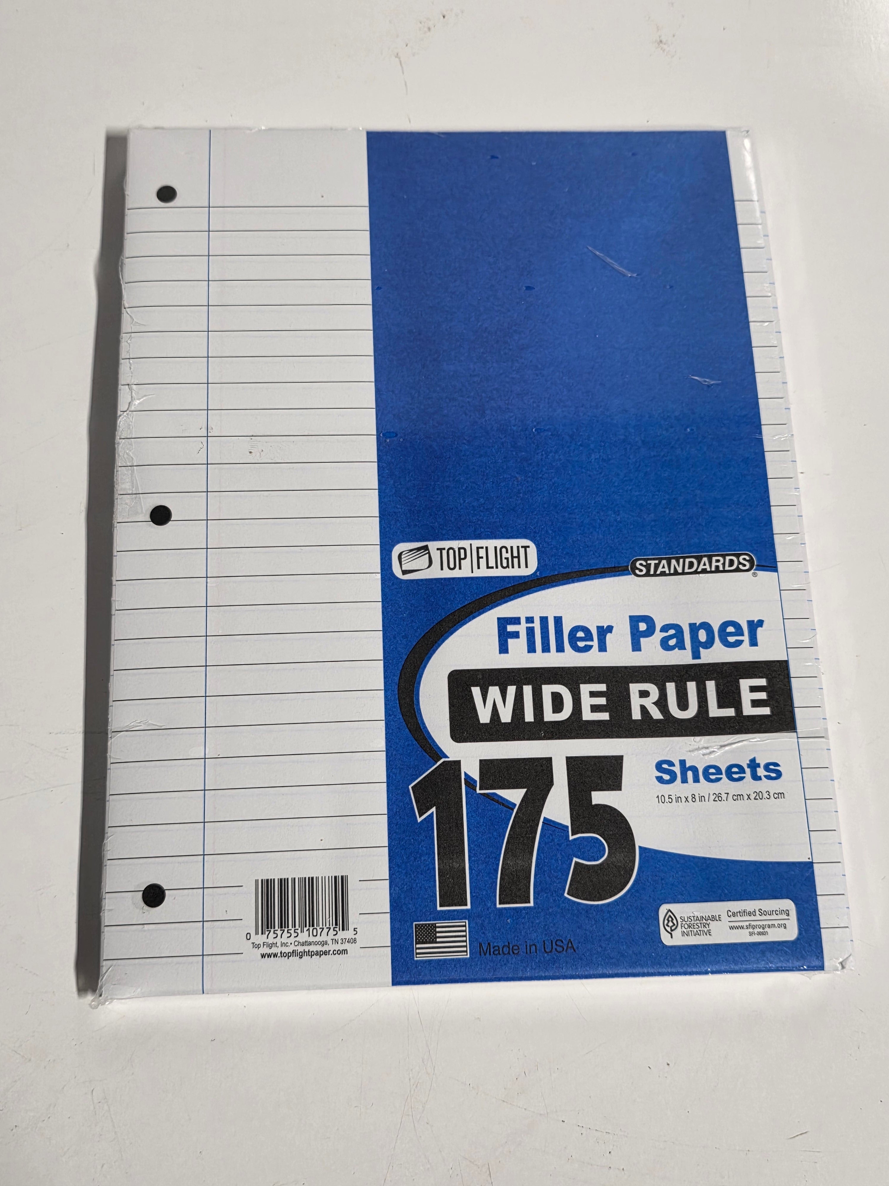Top Flight Wide Rule Filler Paper 175 Sheet Loose Leaf Notebook Refill Pack