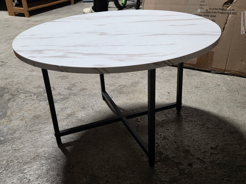 Small Kormanro Round Faux Marble Top Metal Frame Modern Living Room Coffee Table Decor