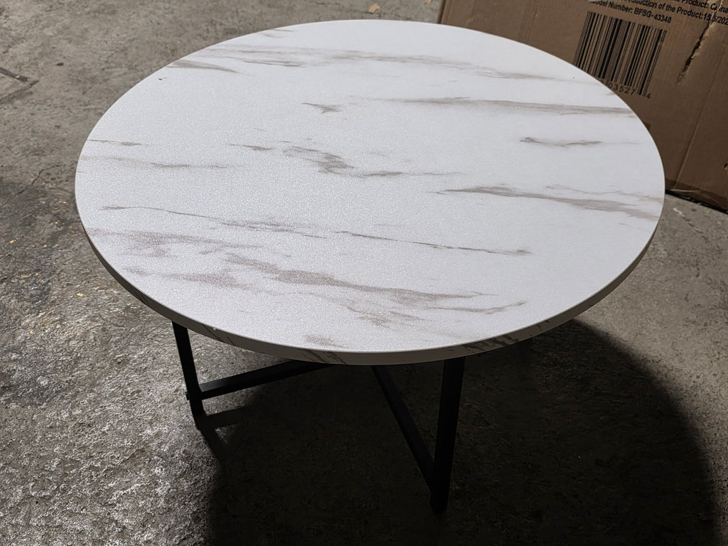 Small Kormanro Round Faux Marble Top Metal Frame Modern Living Room Coffee Table Decor