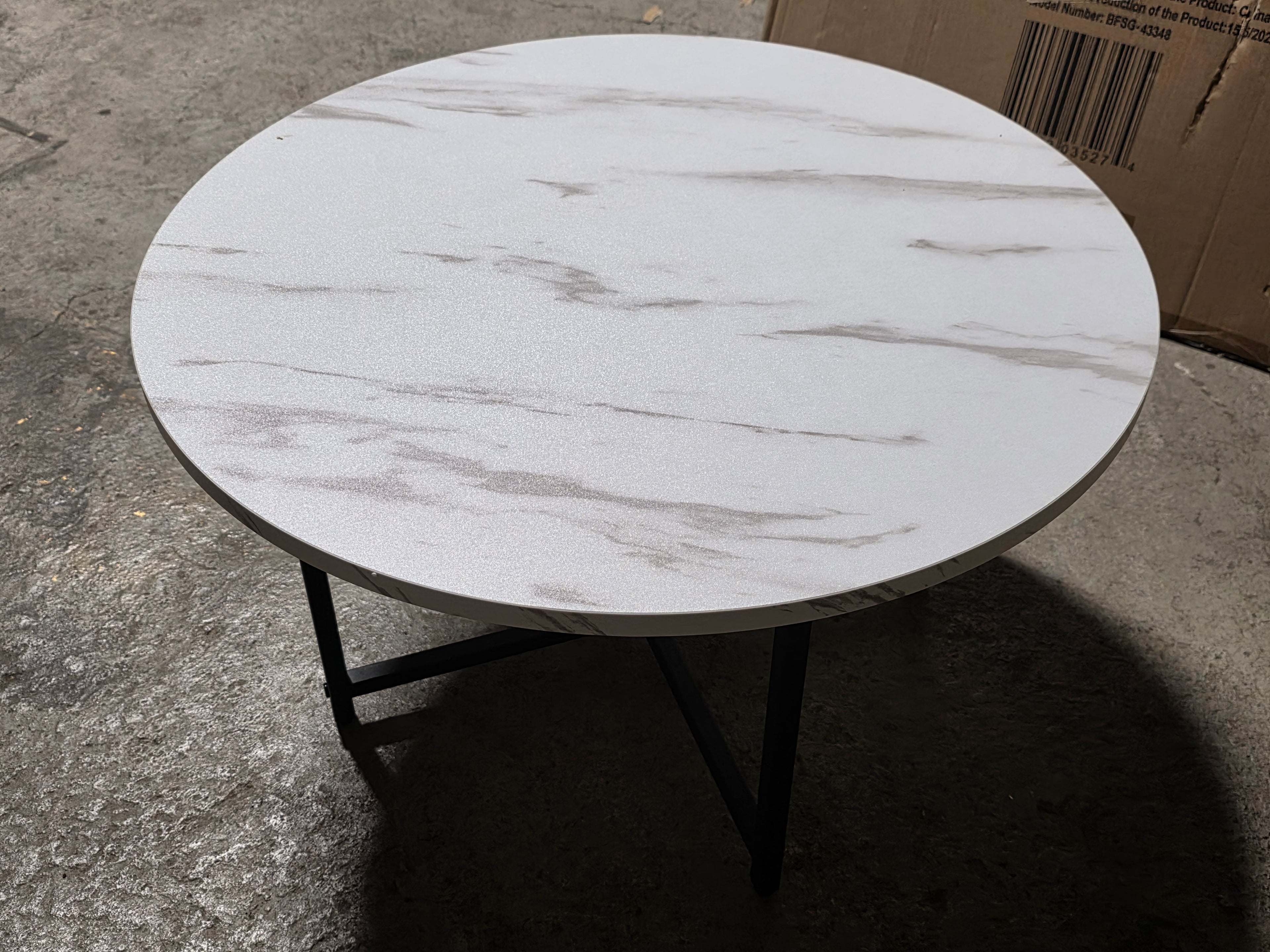 Small Kormanro Round Faux Marble Top Metal Frame Modern Living Room Coffee Table Decor
