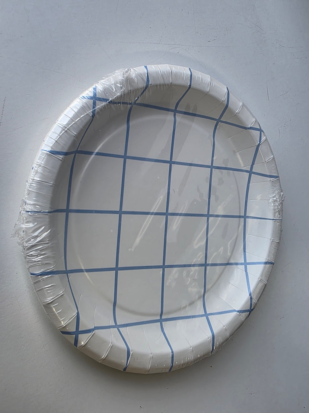 Blue Grid Pattern Paper Plates 8 Count 6.75 Inch Disposable Party Tableware Set