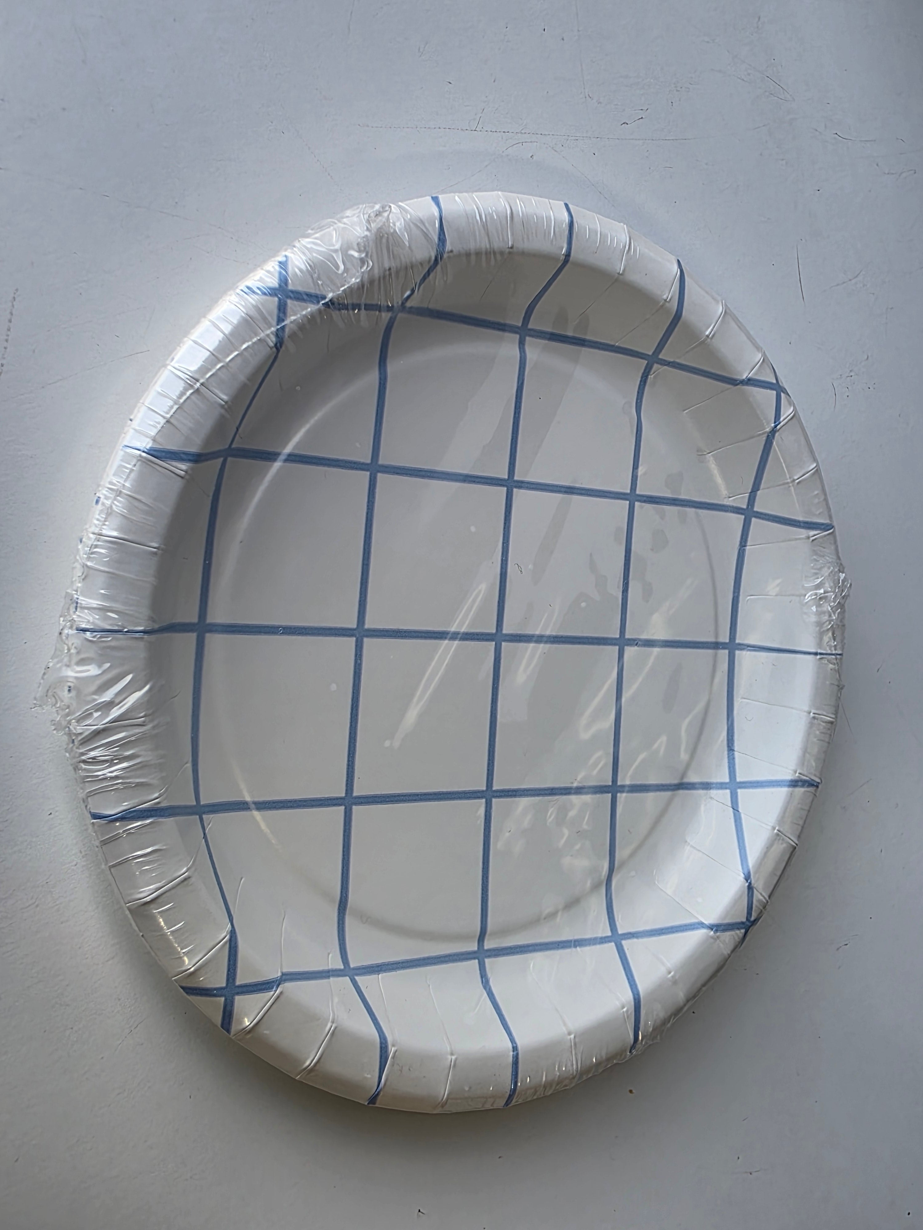 Blue Grid Pattern Paper Plates 8 Count 6.75 Inch Disposable Party Tableware Set