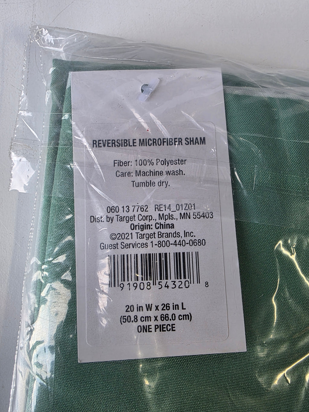 Reversible Microfiber Pillow Sham Green 20x26 Soft Polyester Bedroom Bedding Accent