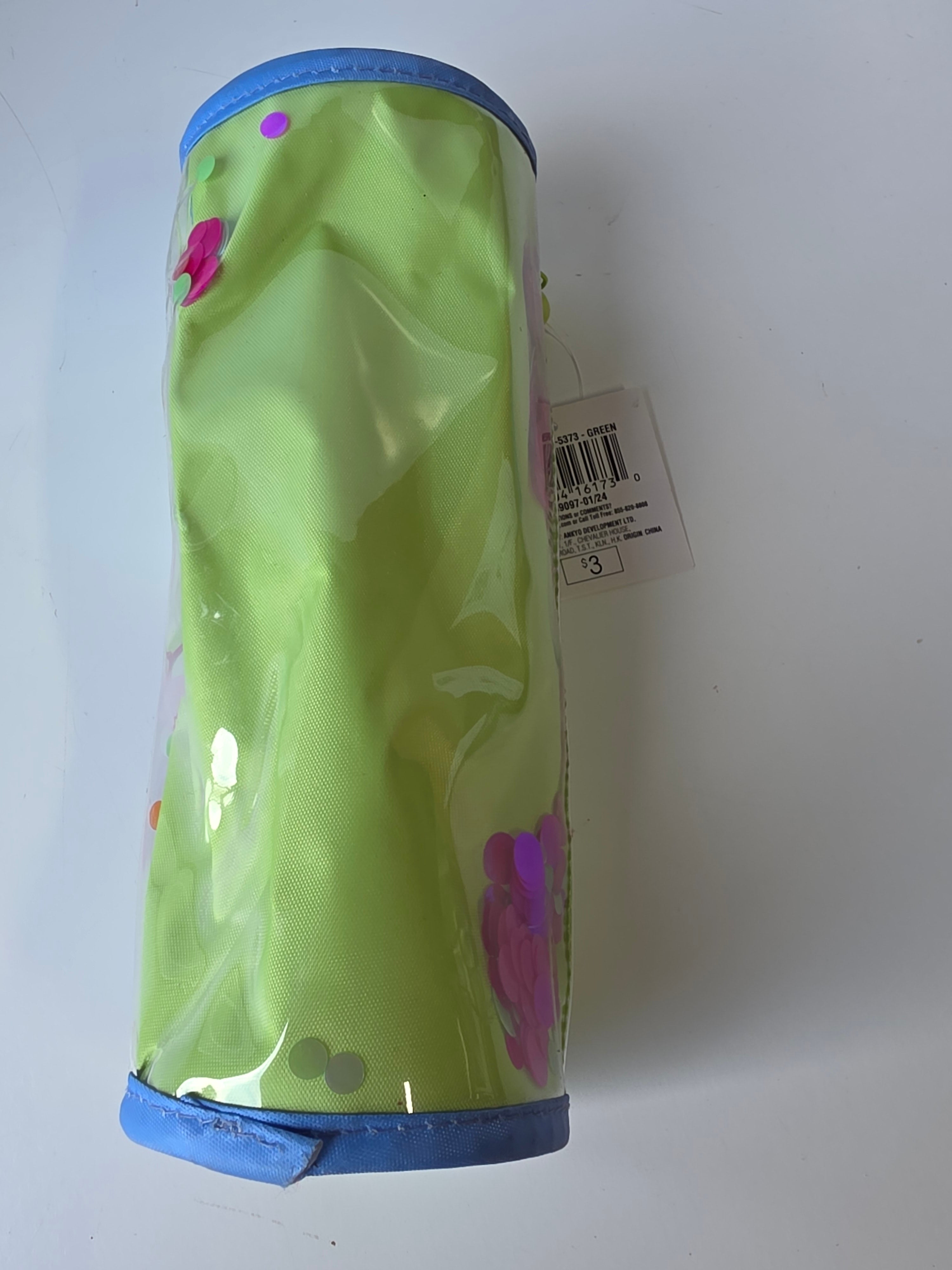Green Confetti Pencil Case Cylinder Pouch Clear Front School Supply Organizer Tube Bag
