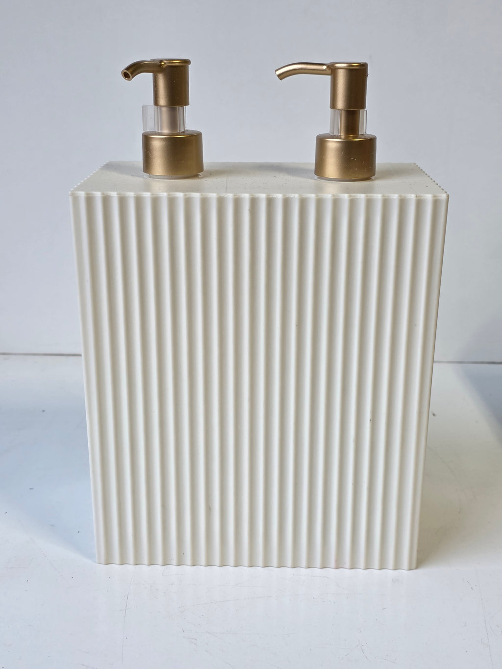 Horizon Group USA Cream Plastic Dual Pump Ribbed Bathroom Countertop Dispenser