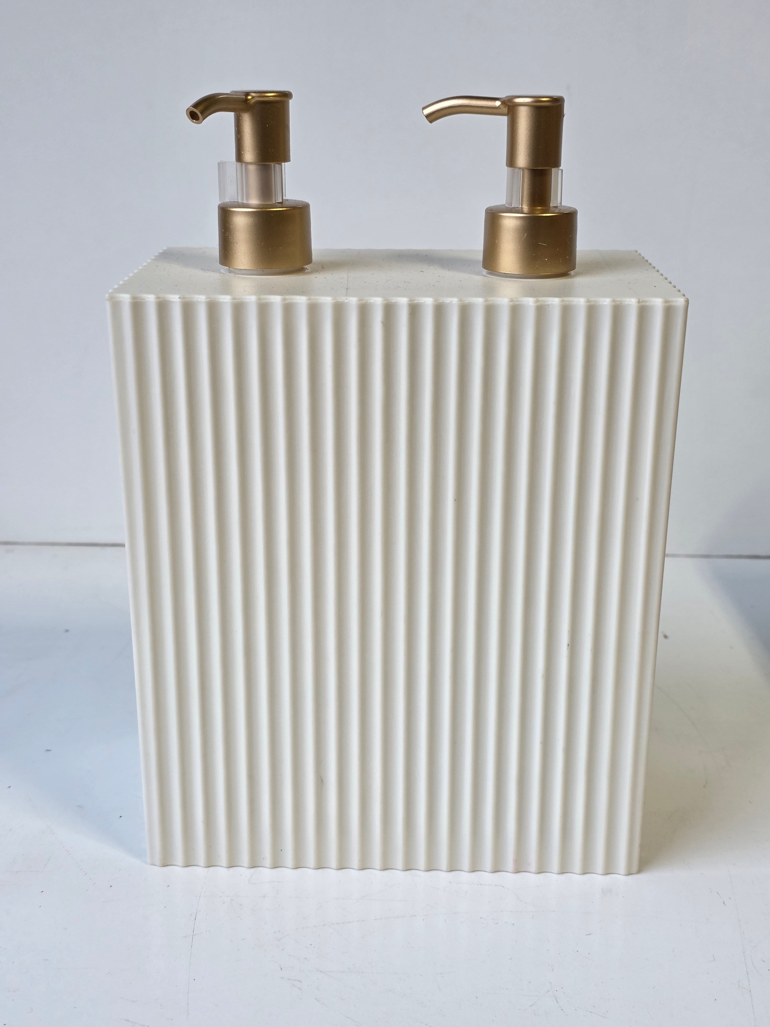 Horizon Group USA Cream Plastic Dual Pump Ribbed Bathroom Countertop Dispenser