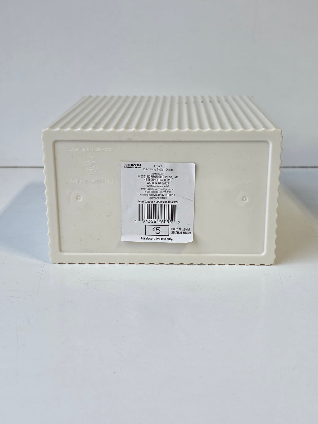 Horizon Group USA Cream Plastic Dual Pump Ribbed Bathroom Countertop Dispenser