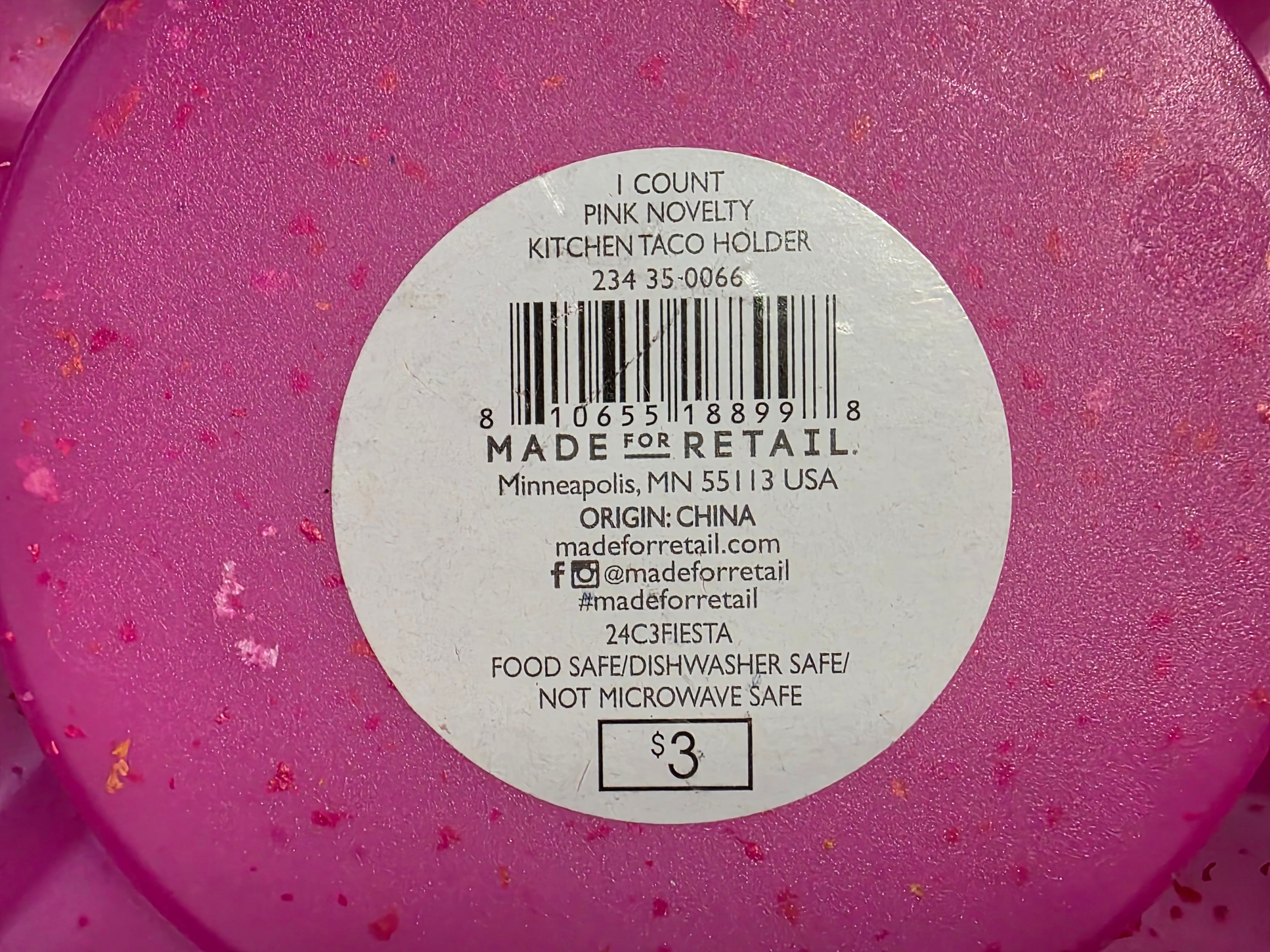 Made For Retail Pink Plastic Novelty Taco Holder Food-Safe Kitchen Accessory