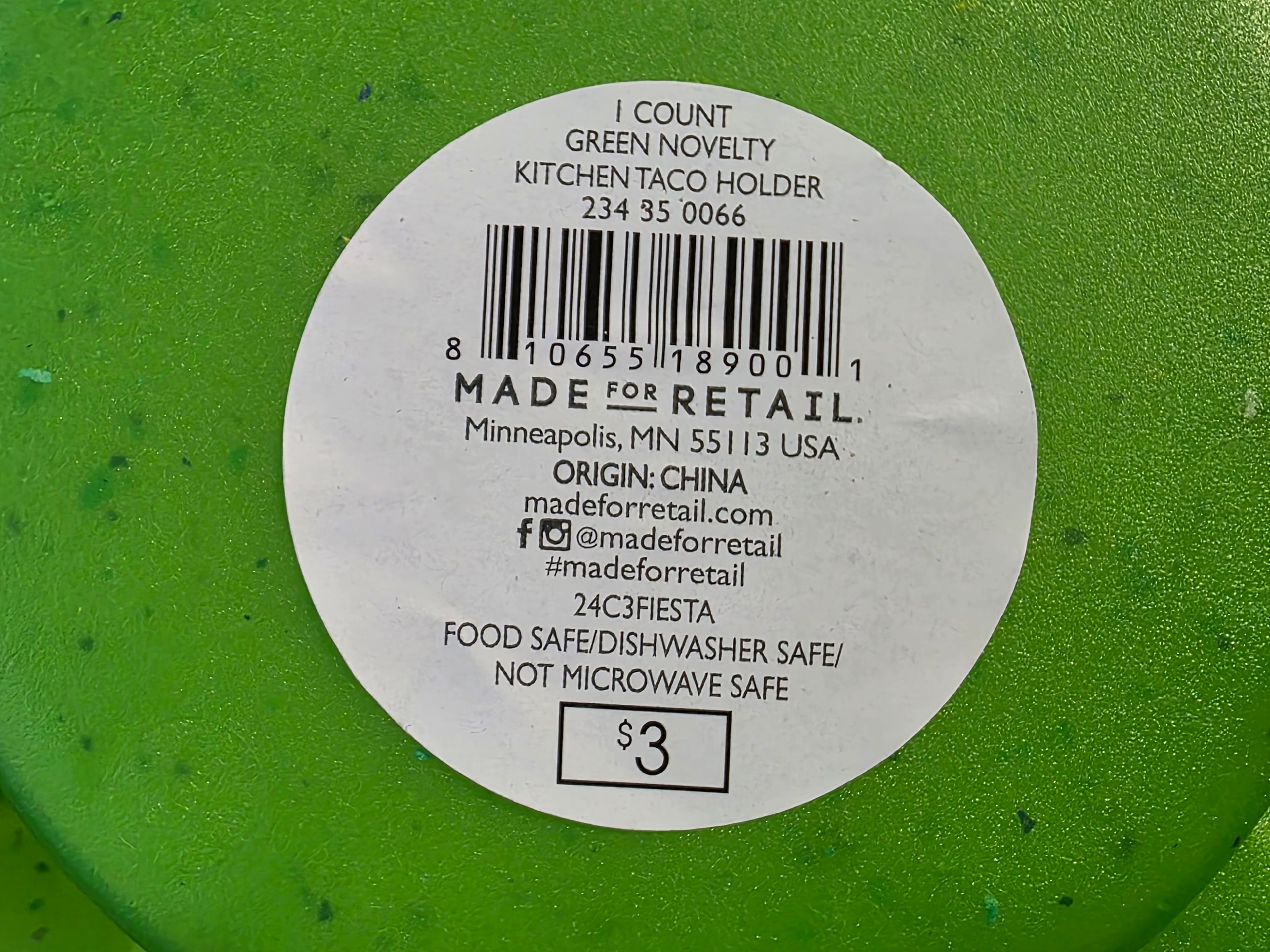 Made For Retail Green Plastic Novelty Taco Holder Food-Safe Kitchen Accessory