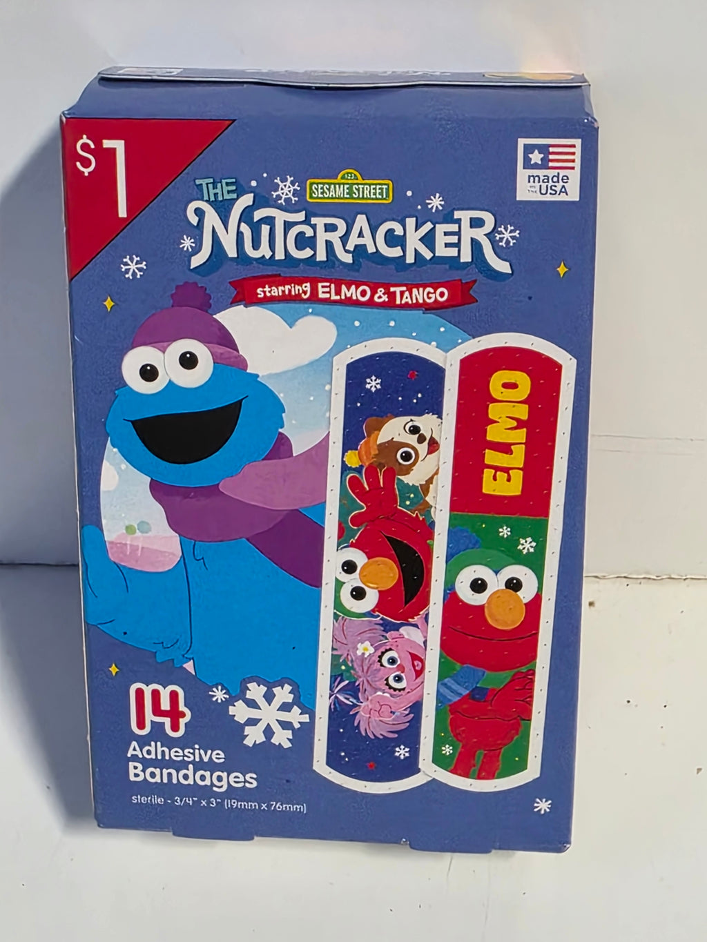 Sesame Street Nutcracker Elmo and Tango Winter Adhesive Bandages 14 Count Kids Pack