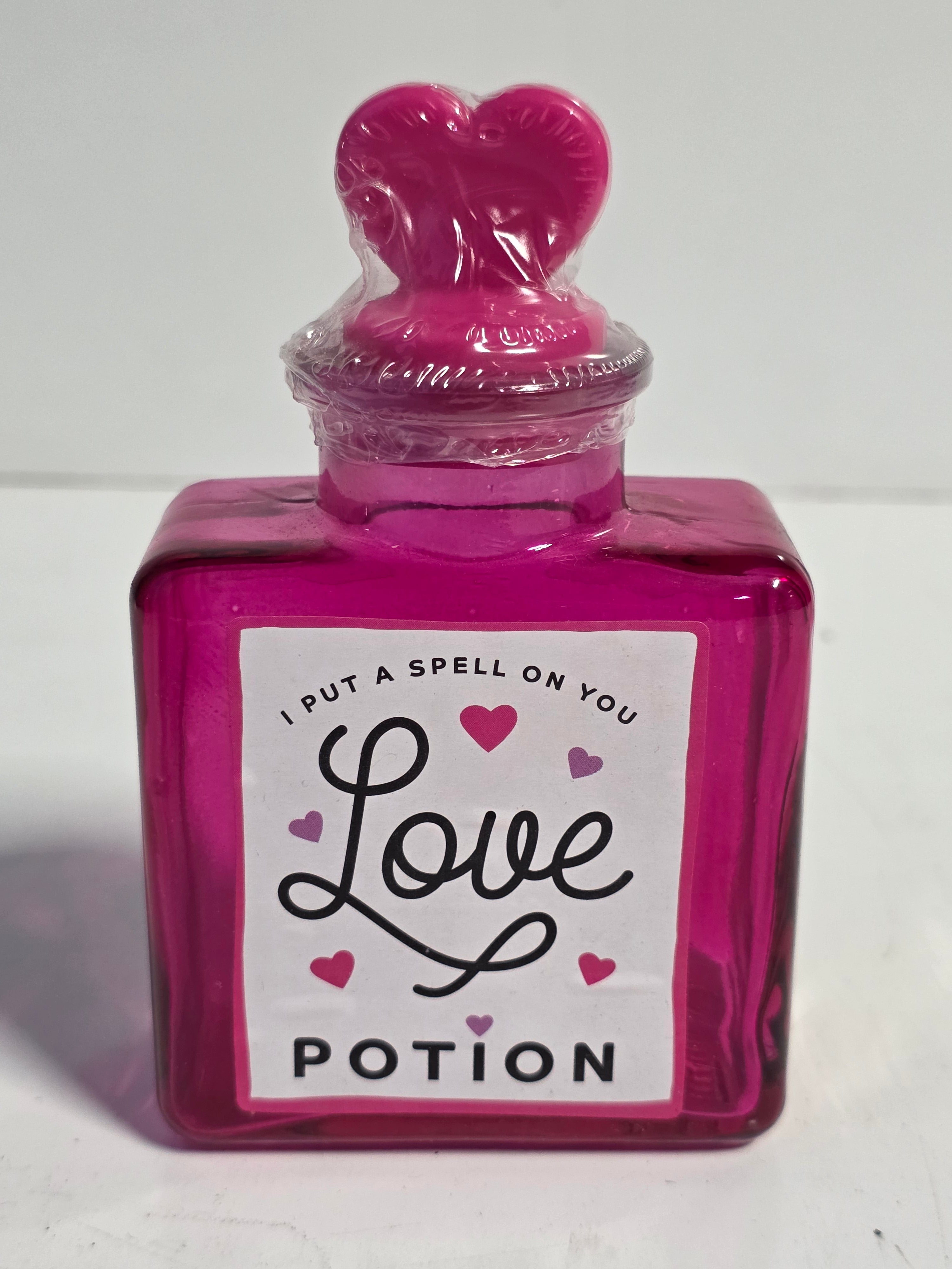 Pink Glass Love Potion Decorative Bottle with Heart Top Valentine Display Item