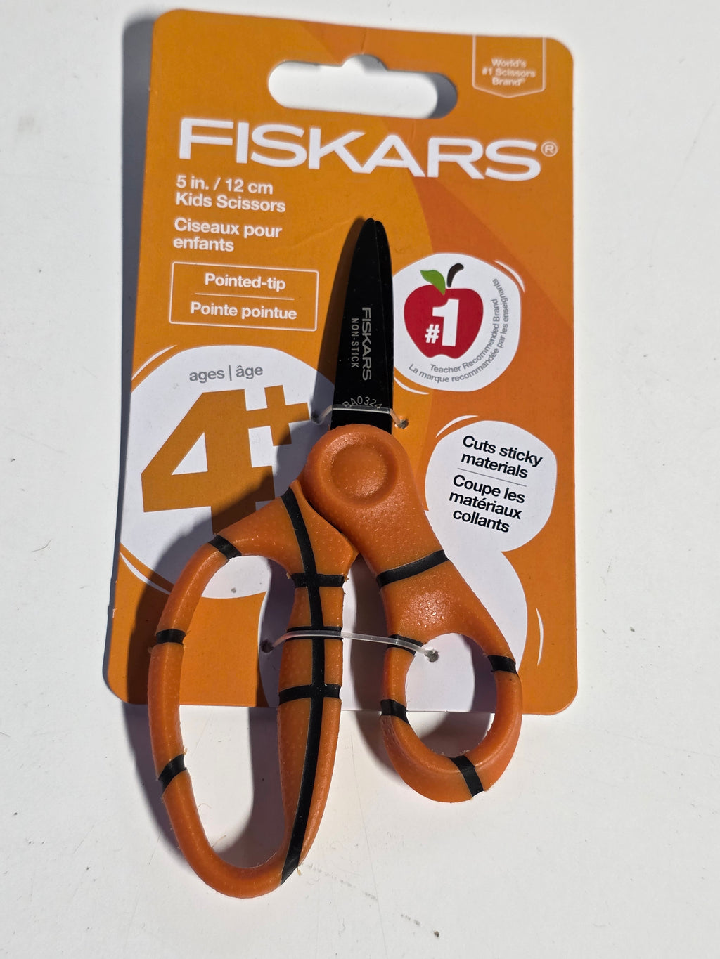 Fiskars Kids Pointed-Tip 5 Inch Scissors Basketball Theme SoftGrip Handle Ages 4 Plus