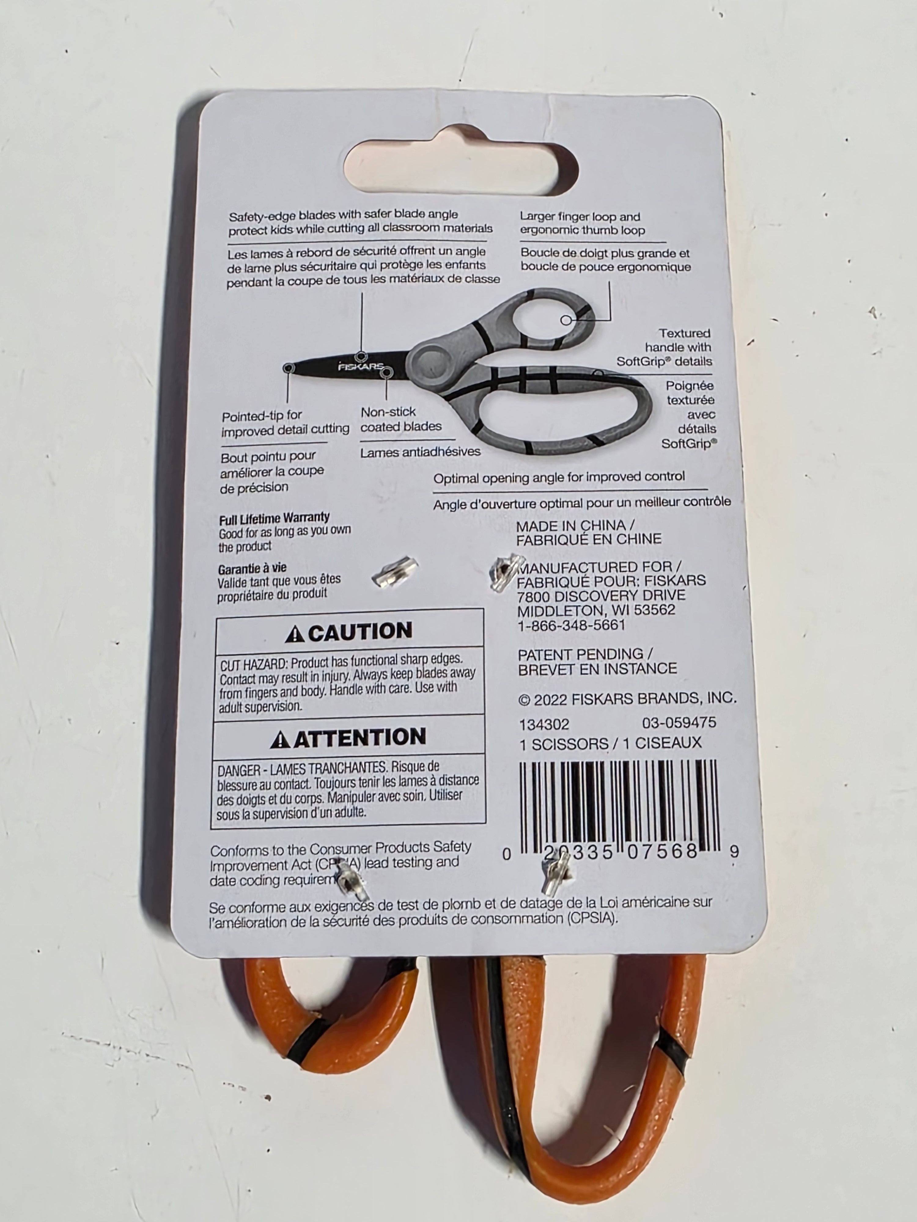 Fiskars Kids Pointed-Tip 5 Inch Scissors Basketball Theme SoftGrip Handle Ages 4 Plus