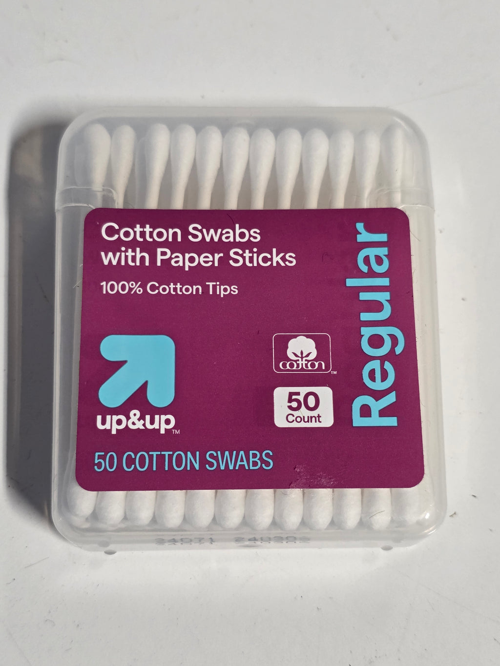 Up & Up Regular Cotton Swabs 50 Count Paper Sticks 100 Percent Cotton Tips Travel Pack