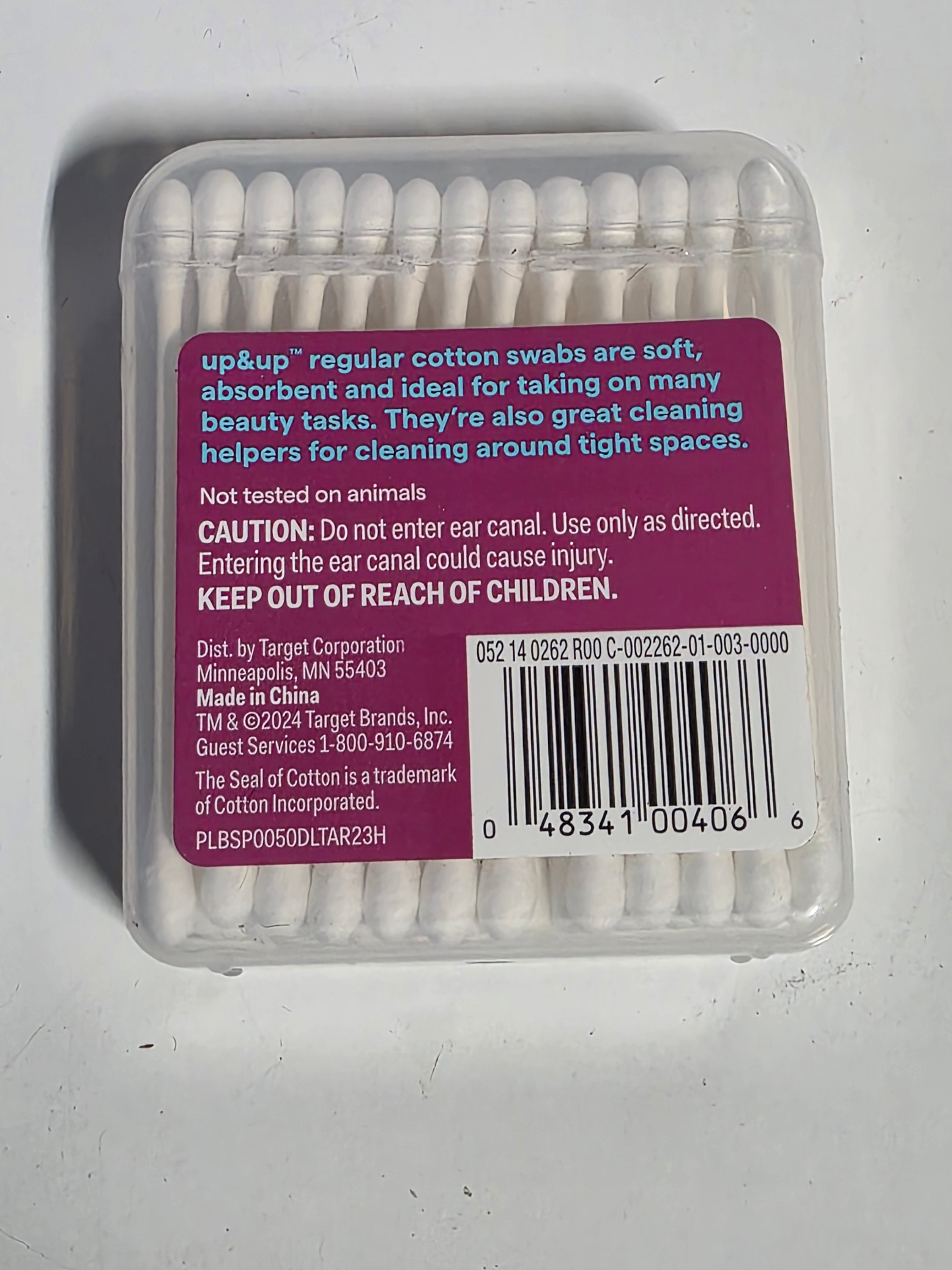 Up & Up Regular Cotton Swabs 50 Count Paper Sticks 100 Percent Cotton Tips Travel Pack