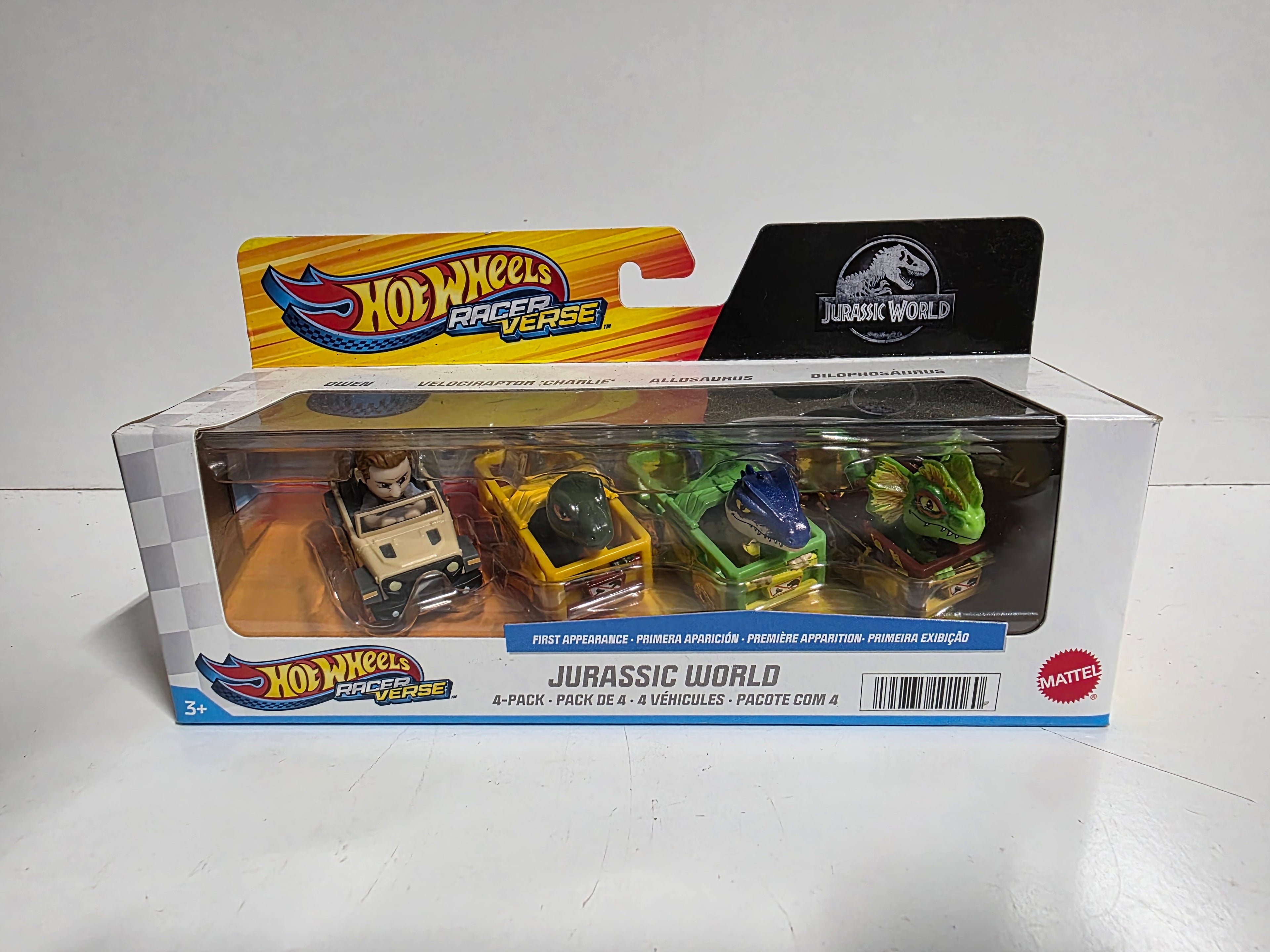 Hot Wheels RacerVerse Jurassic World 4 Pack Character Vehicles First Appearance Set