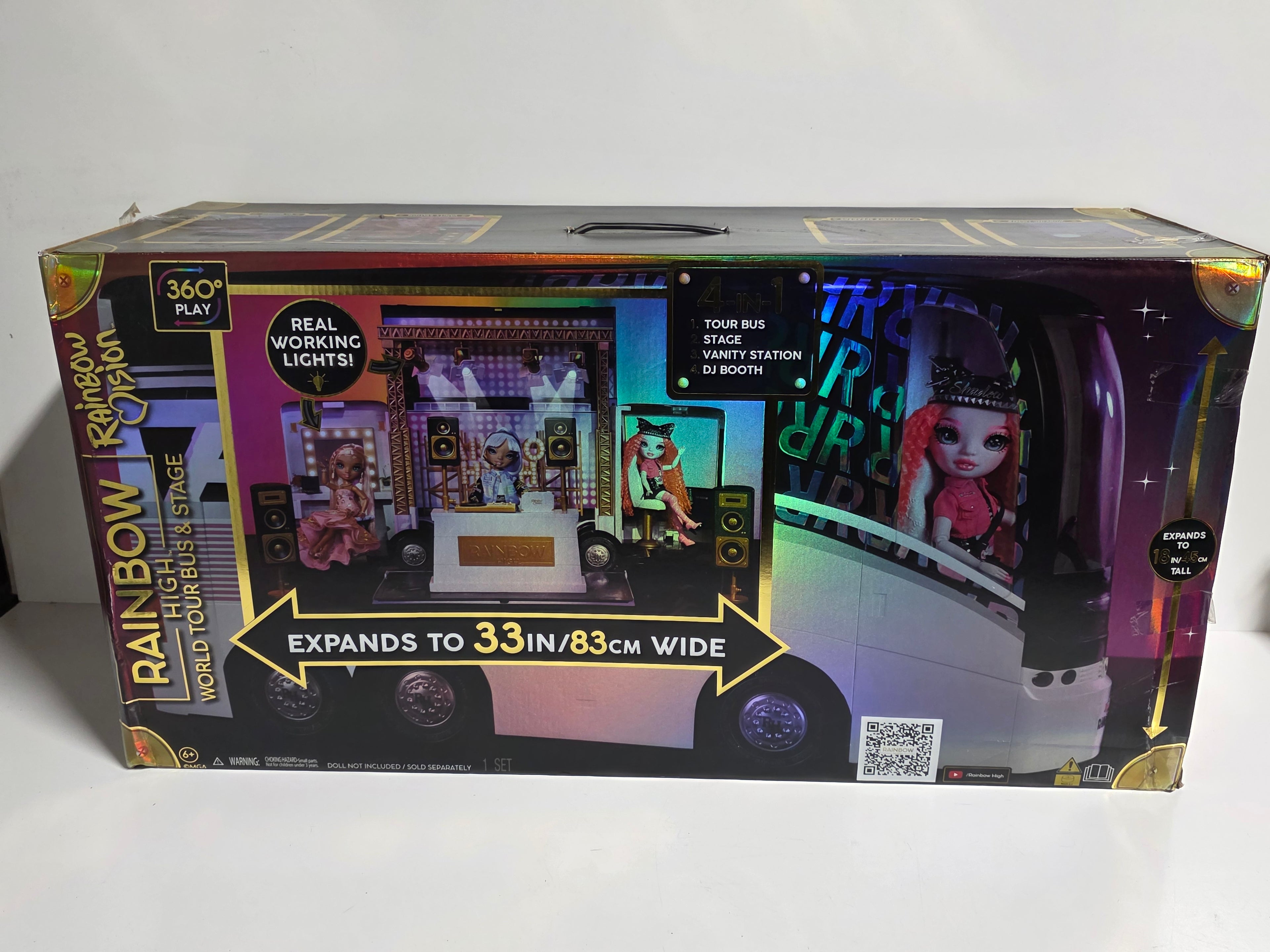 Rainbow High World Tour Bus and Stage Playset 4-in-1 Expandable Collectible Lights