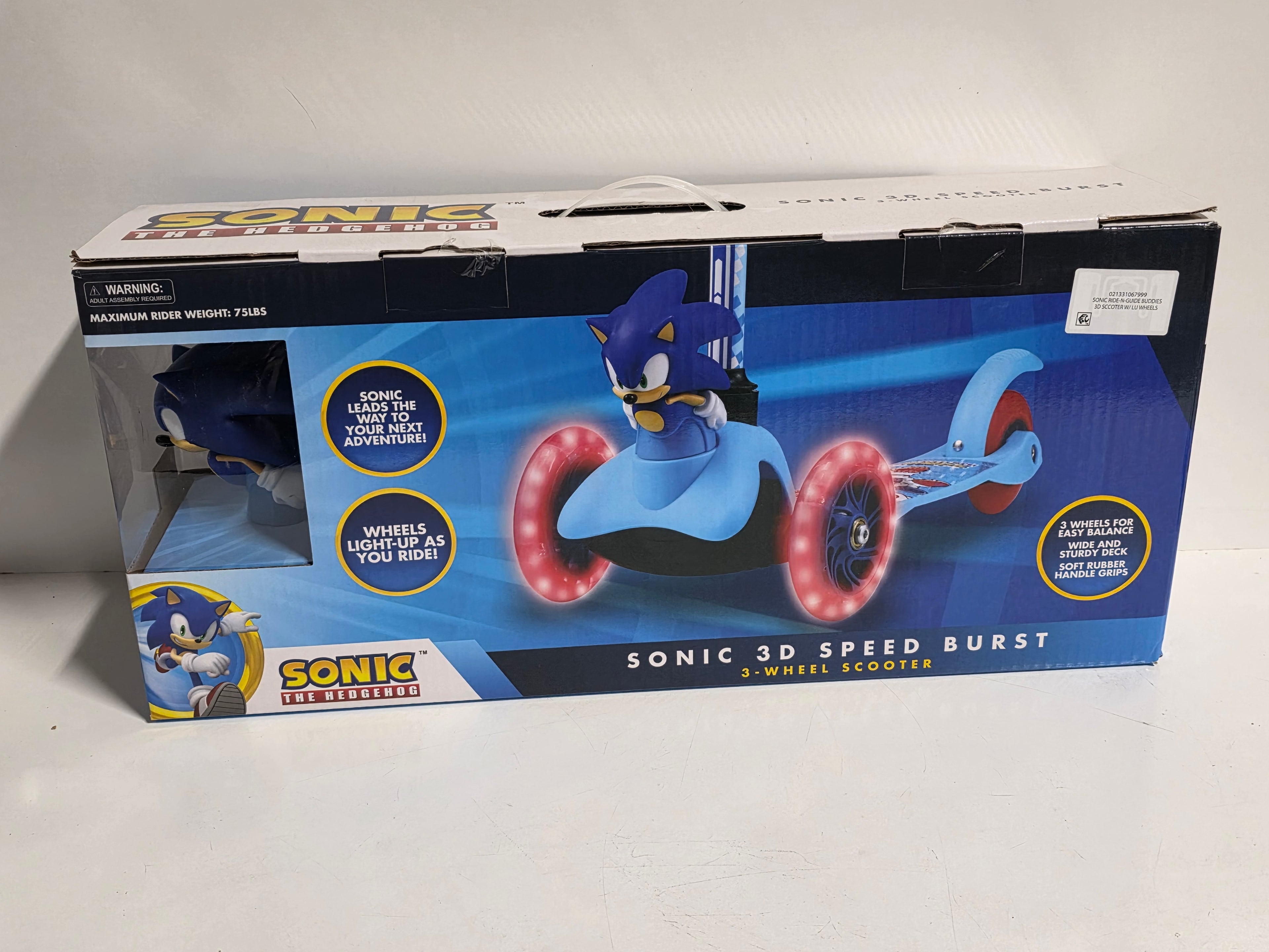 Sonic 3D Speed Burst Light-Up Wheels 3-Wheel Kids Scooter Balance Ride Toy