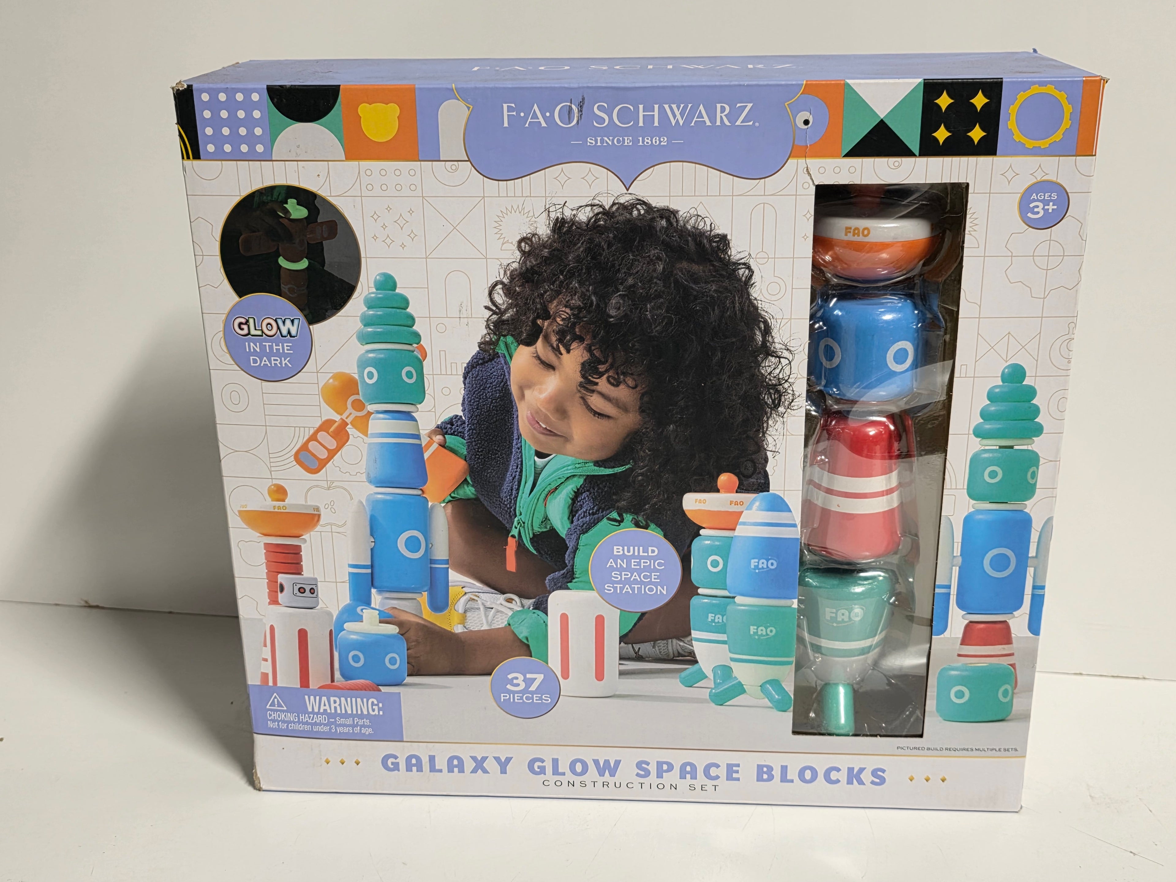 FAO Schwarz Galaxy Glow Space Blocks 37 Piece Construction Set Glow Toy