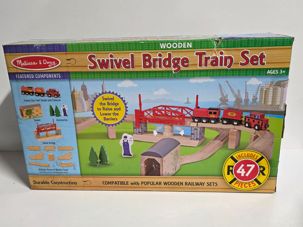 Melissa and Doug Wooden Swivel Bridge Train Set 47 Piece Model 704 Collectible