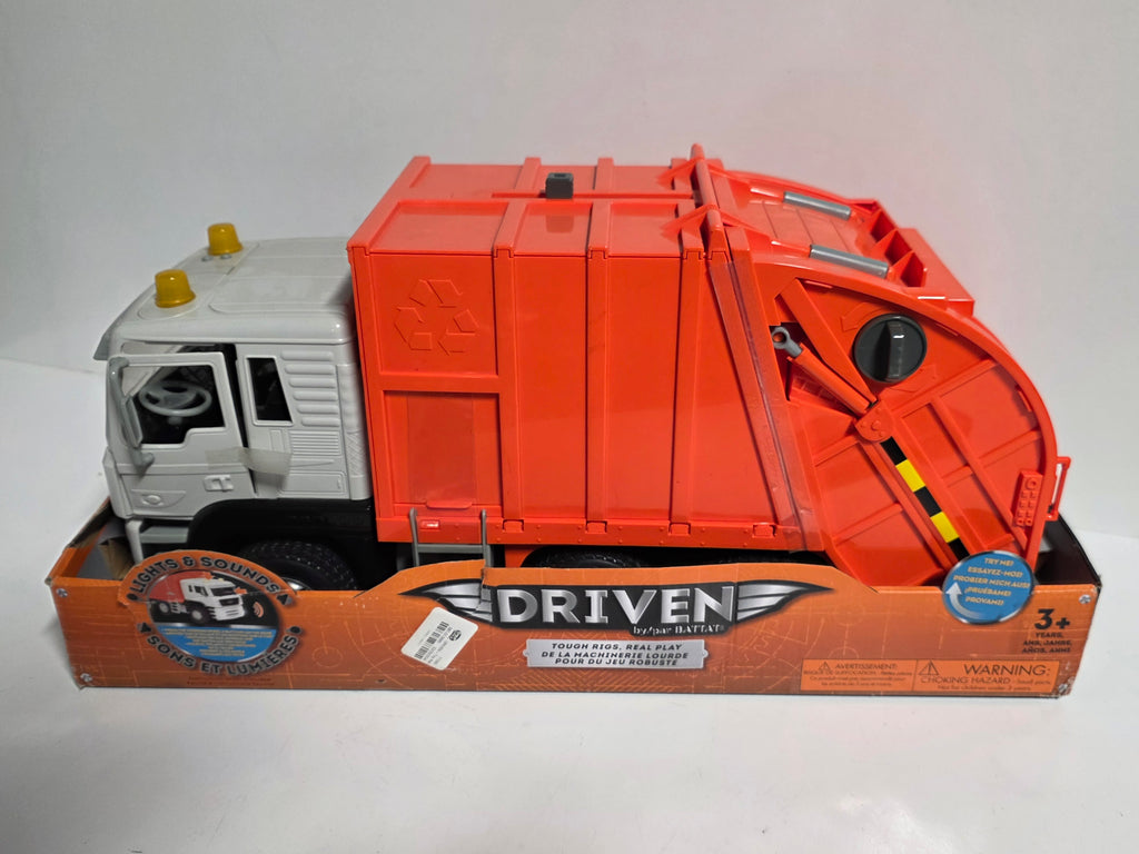 Driven by Battat Orange Recycling Garbage Truck Lights Sounds Toy Vehicle Collectible