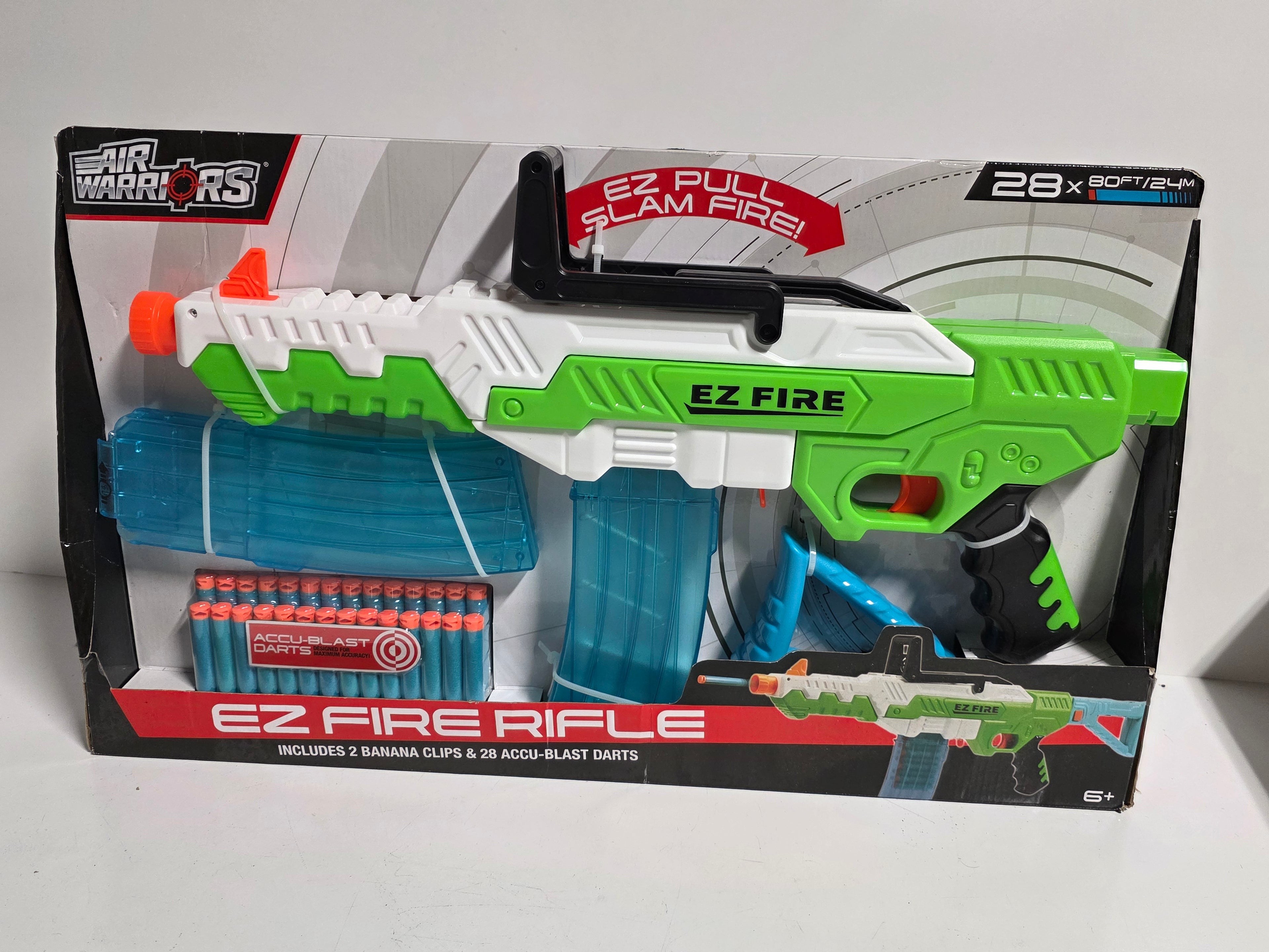 Buzz Bee Toys Air Warriors EZ Fire Rifle Blaster Set 28 Darts Banana Clips Toy