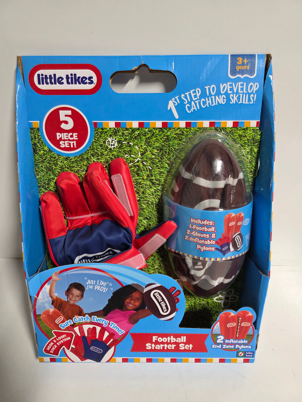 Little Tikes Football Starter Set 5 Piece Kids Training Gloves Ball Inflatable Pylons