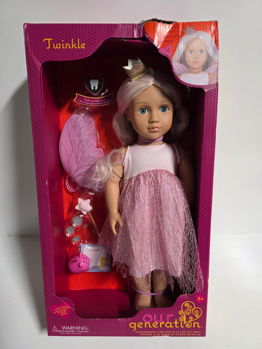 Our Generation Twinkle Tooth Fairy Doll Pink Dress Wings & Accessories Collectible Set