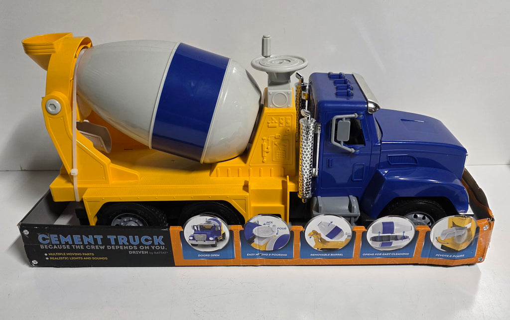 Driven Cement Truck Blue Yellow Mixing Barrel Realistic Construction Collectible Toy