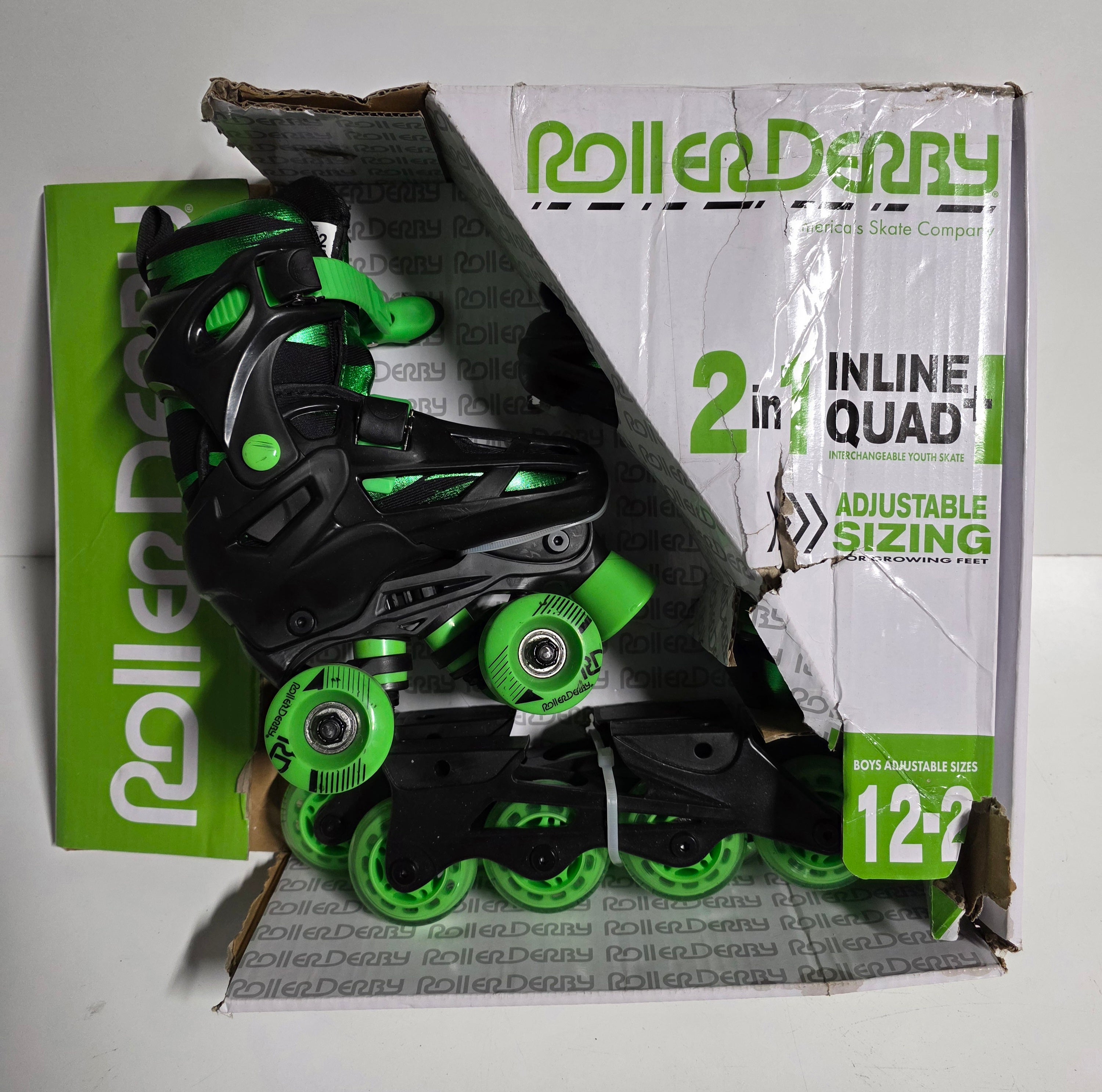 Roller Derby 2-in-1 Adjustable Inline Quad Youth Skates Green Interchangeable Set