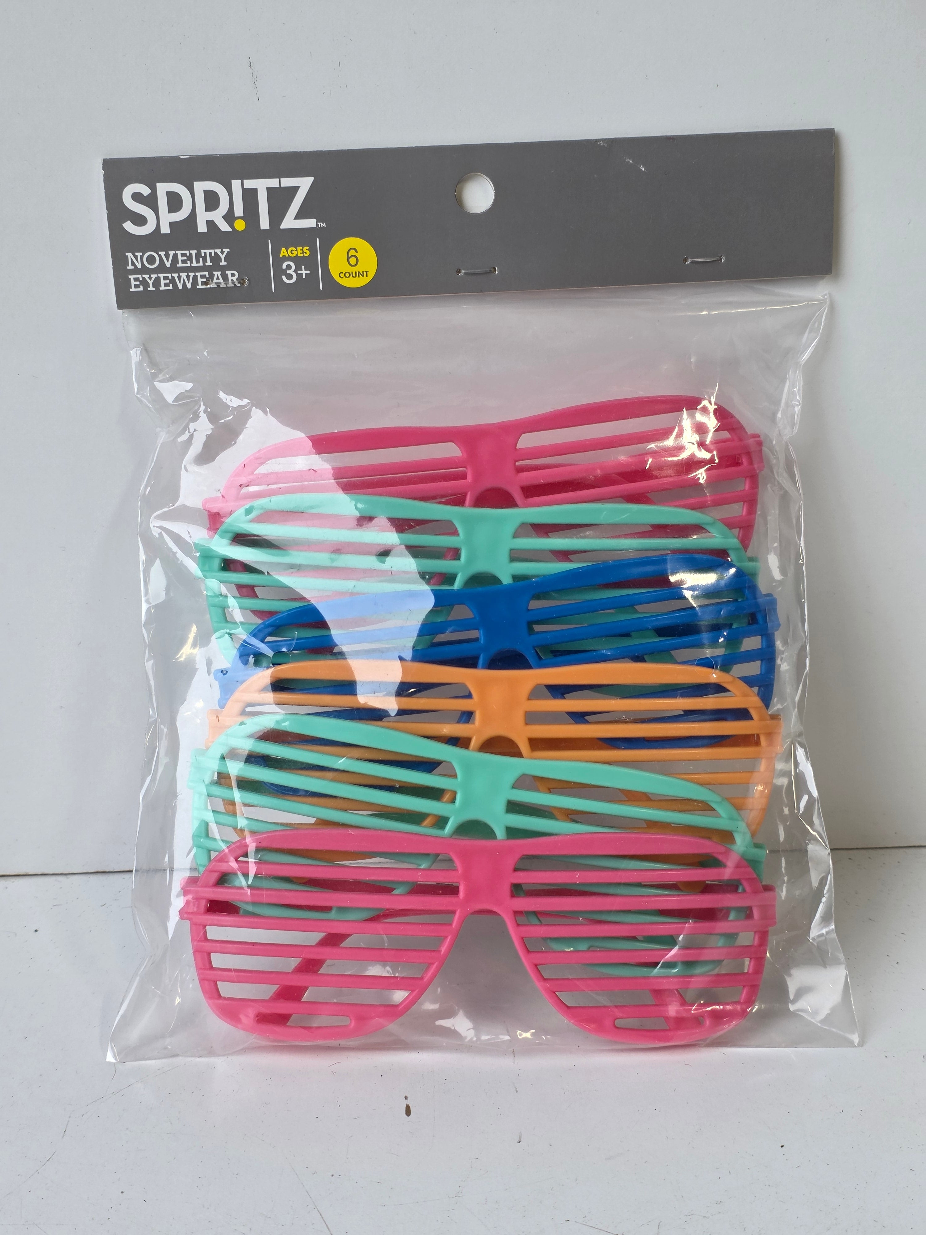 Spritz Party Novelty Eyewear Shutter Shades 6-Pack Colorful Plastic Sunglasses Set