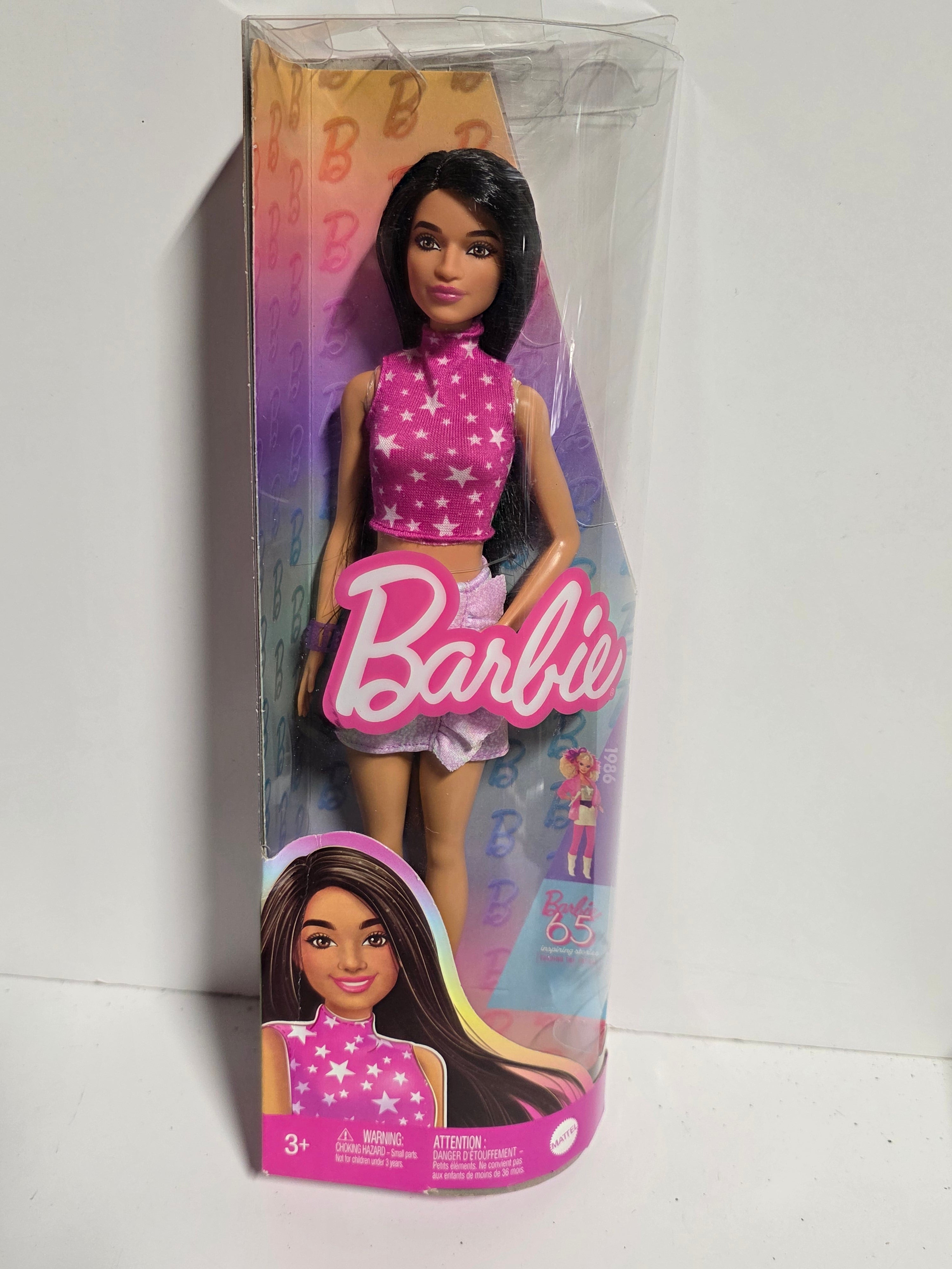 Mattel Barbie Fashionistas 215 Brunette Doll Pink Star Top Mini Skirt New Collectible