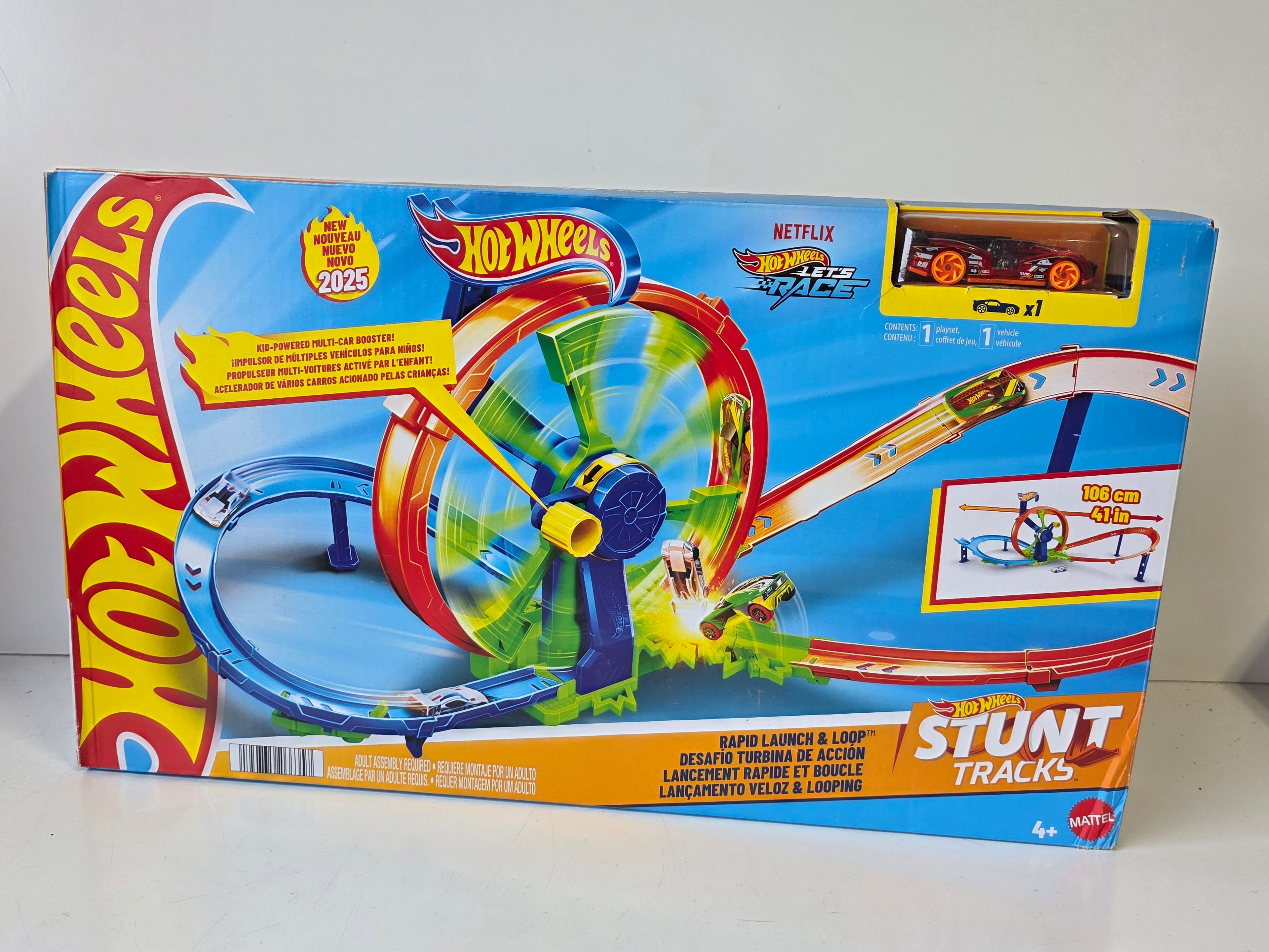 Hot Wheels Stunt Tracks Rapid Launch And Loop Collectible Multi Car Booster Playset Toy