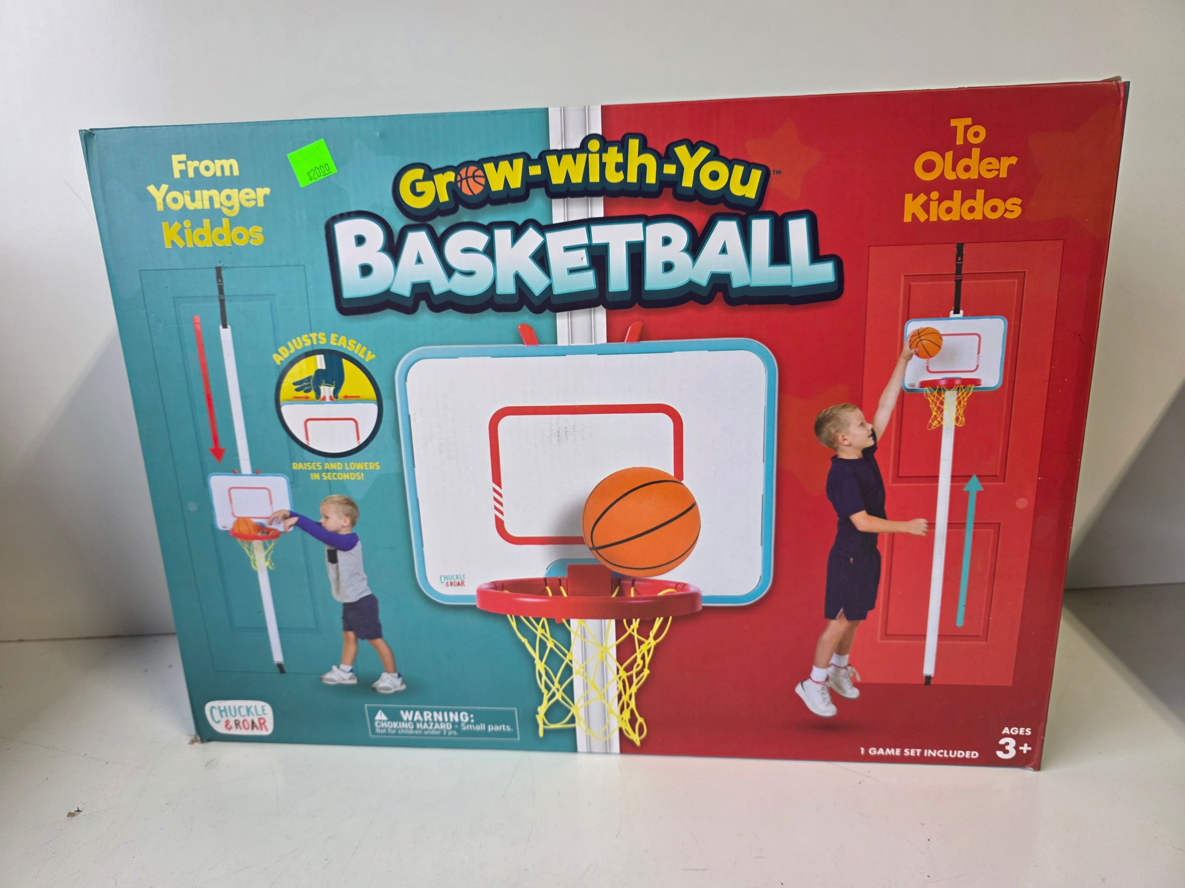 Chuckle and Roar Grow With You Adjustable Kids Basketball Hoop Indoor Game Set