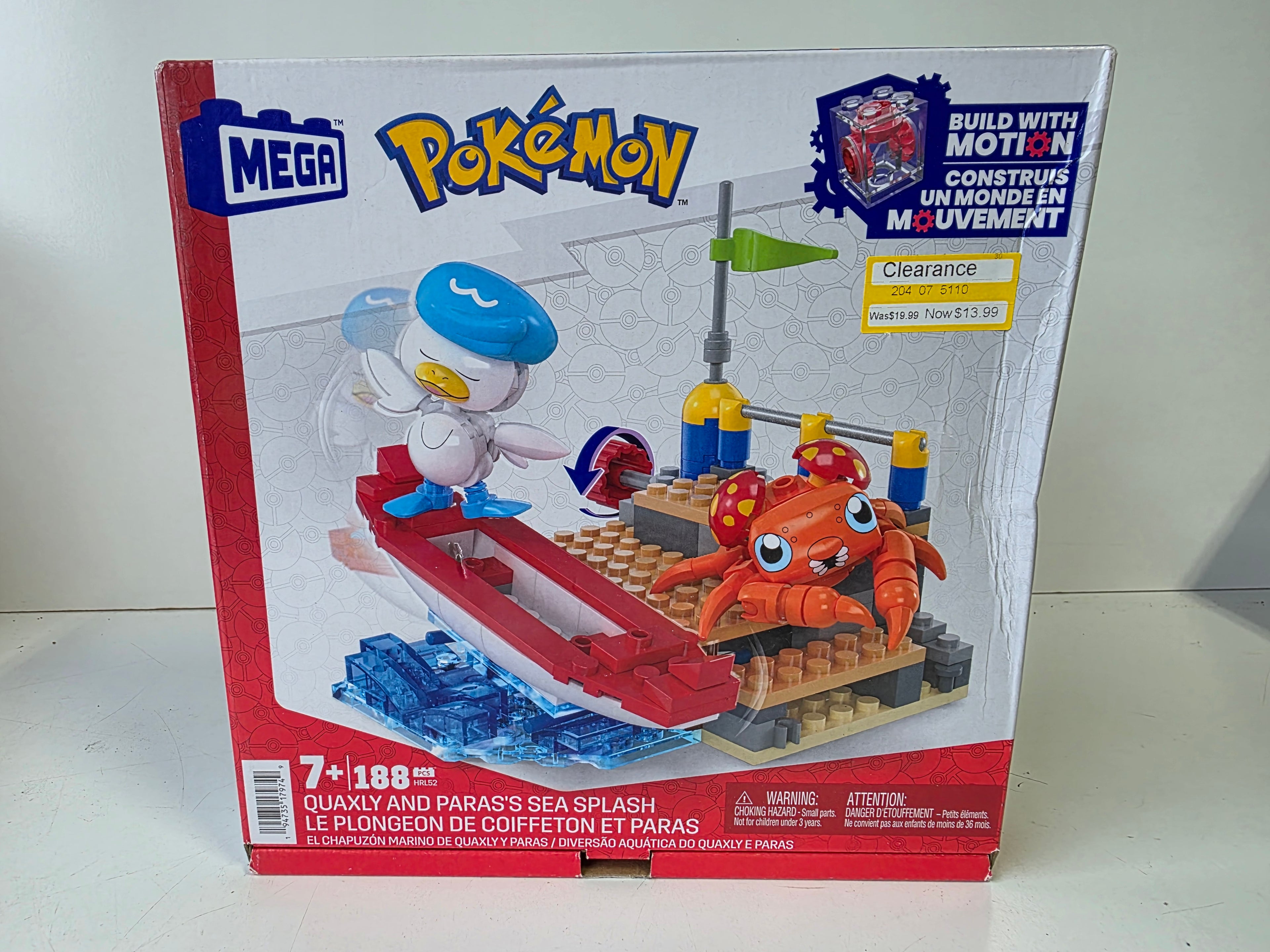 Mega Pokemon Quaxly and Paras Sea Splash Motion Build Set 188 Piece Toy Kit
