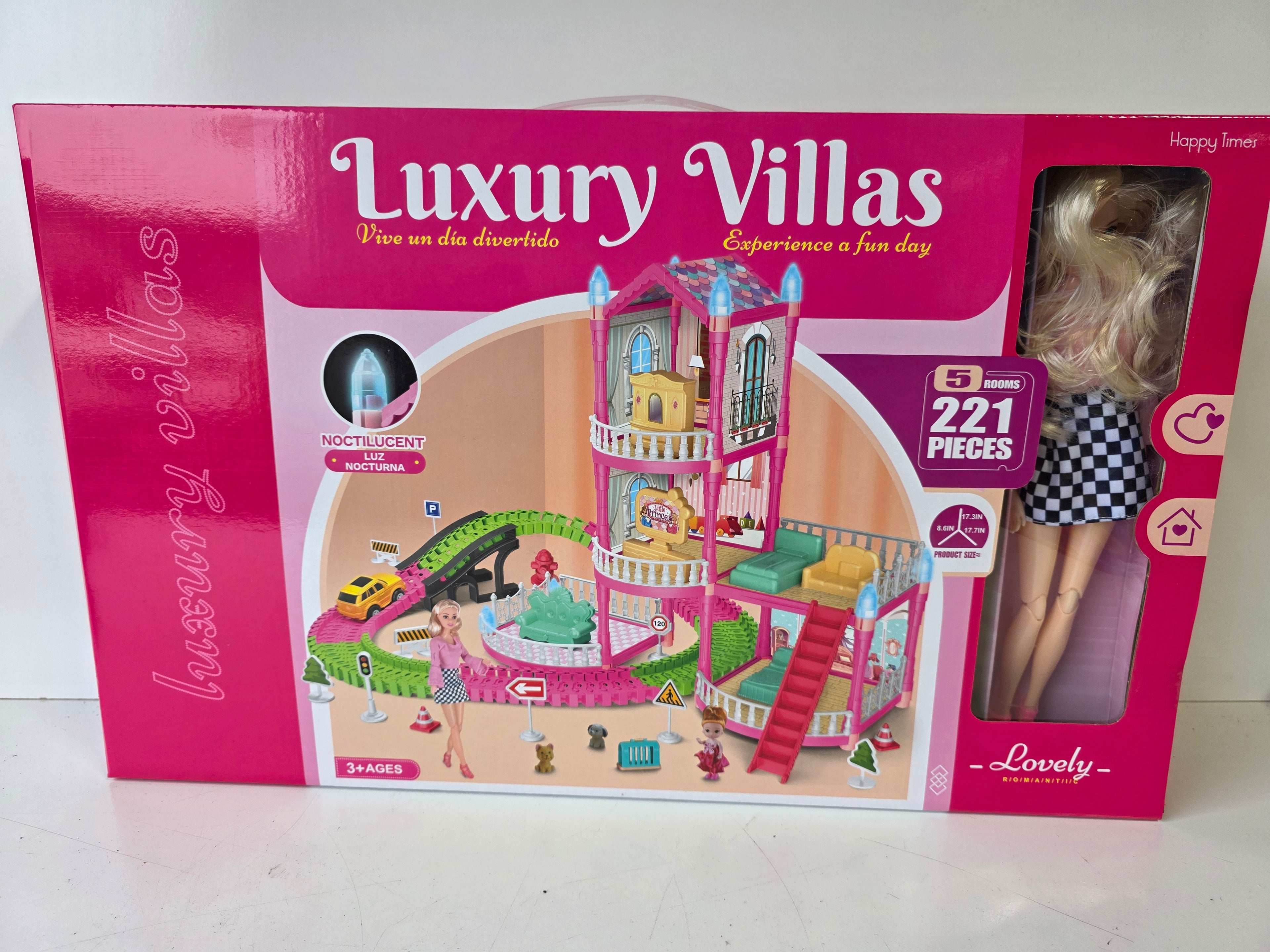 Lovely Luxury Villas 221 Piece Dollhouse Multi Room Playset Light Up Villa Set