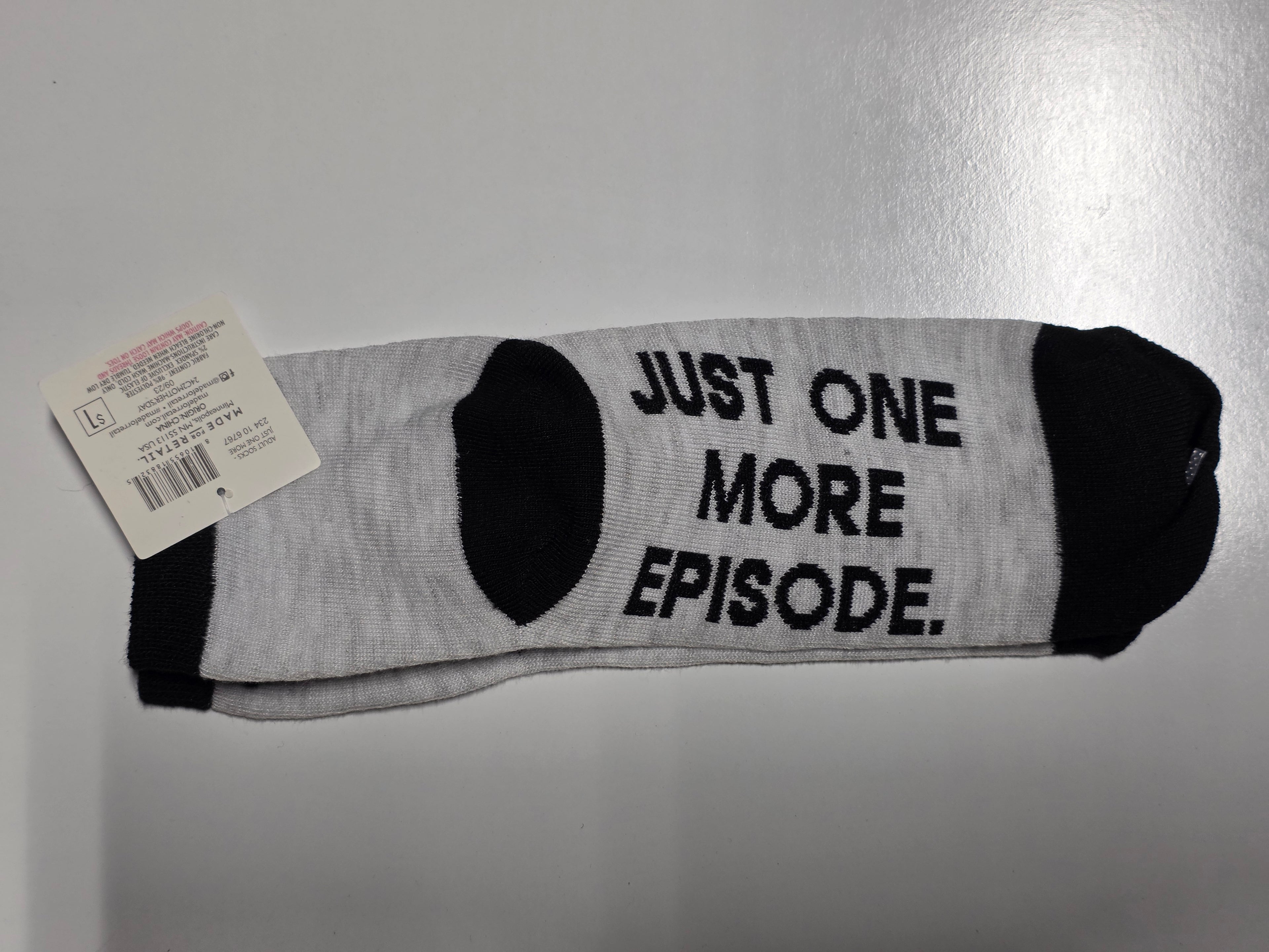 Just One More Episode Gray Black Ankle Socks Fun Message Casual Comfort Apparel
