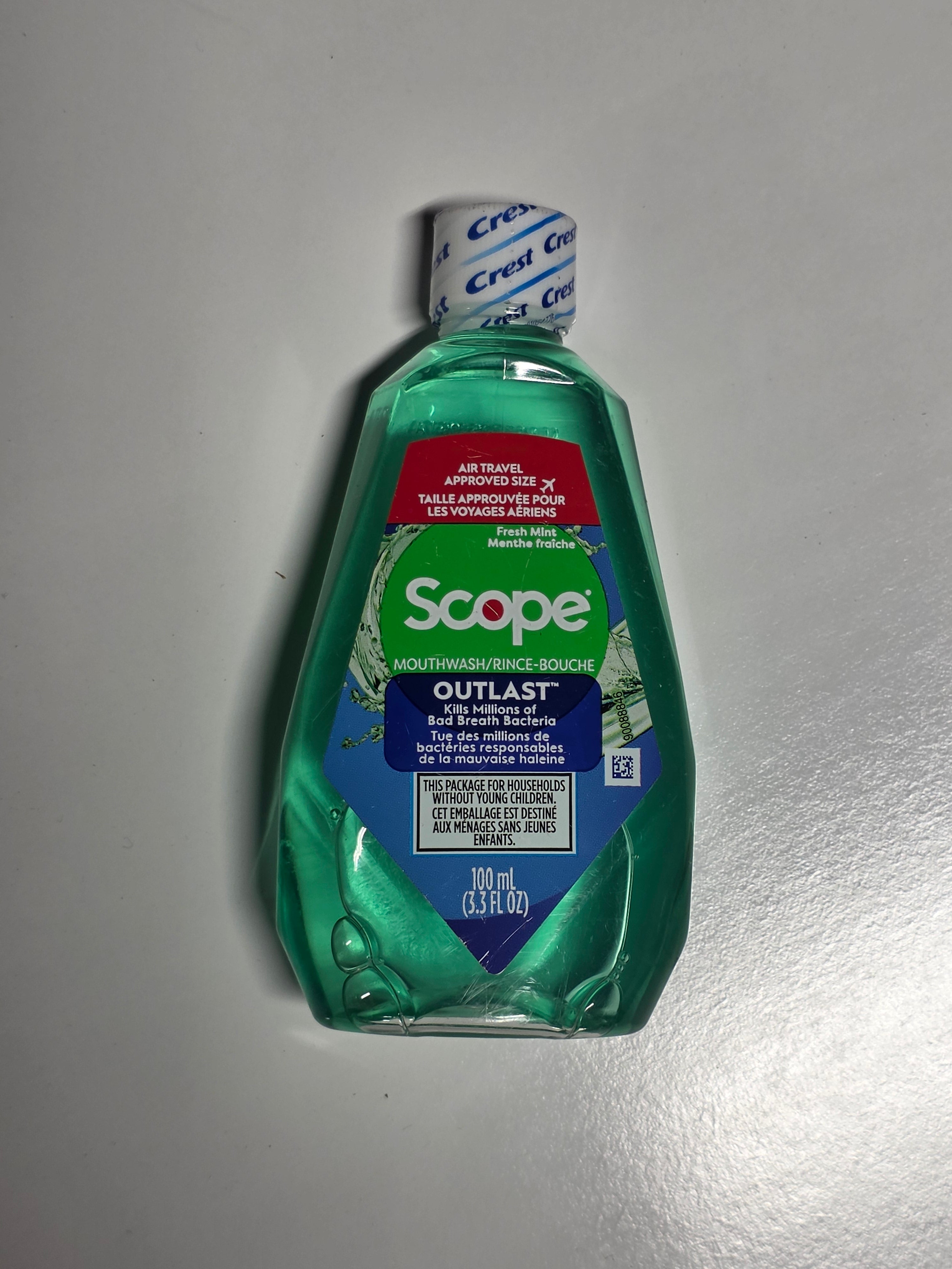 Scope Outlast Fresh Mint Travel Size Mouthwash 100mL TSA Approved Bottle Pack