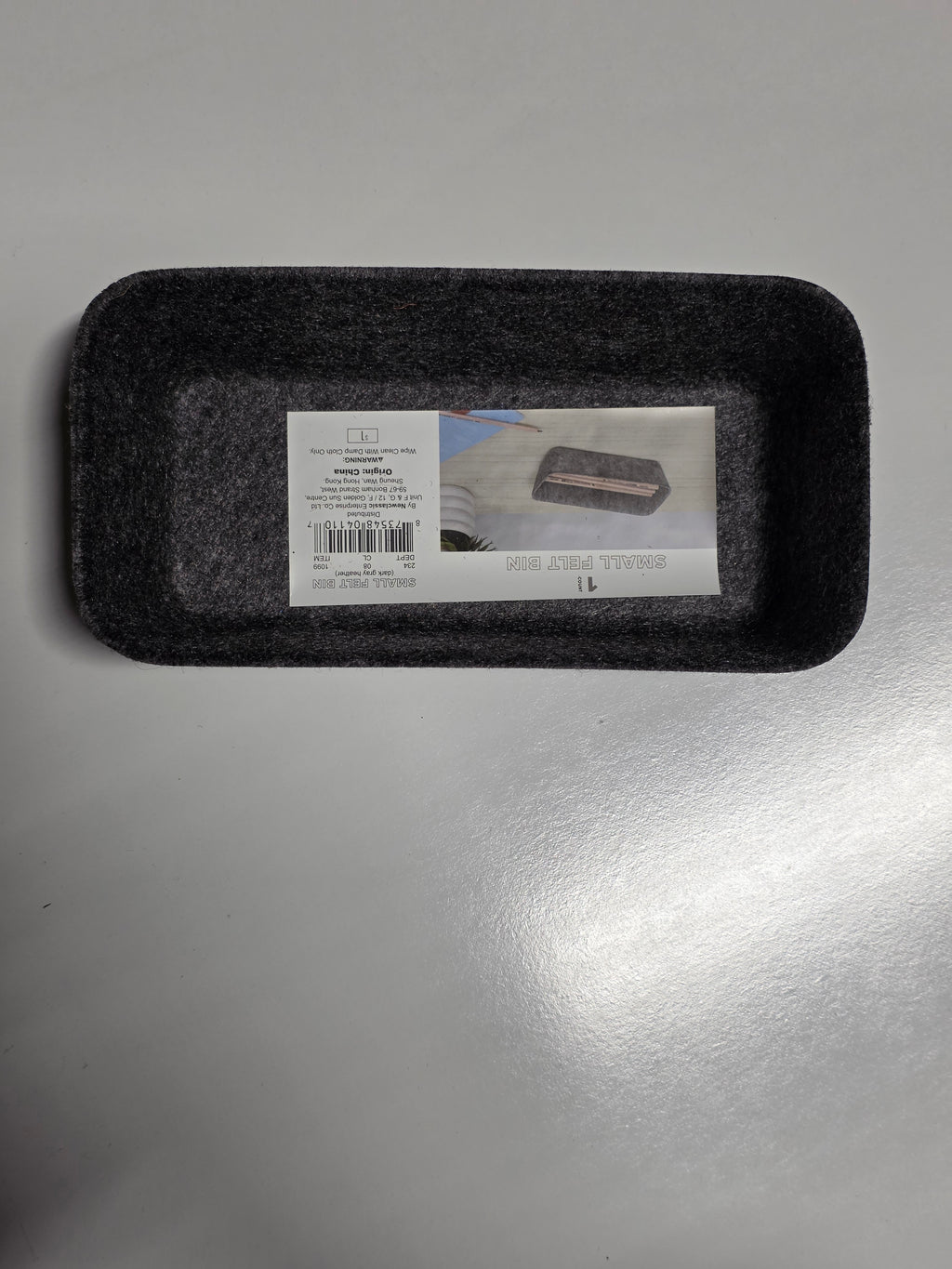 Small Gray Felt Bin Rectangular Storage Tray Organizer Home Office Drawer Insert