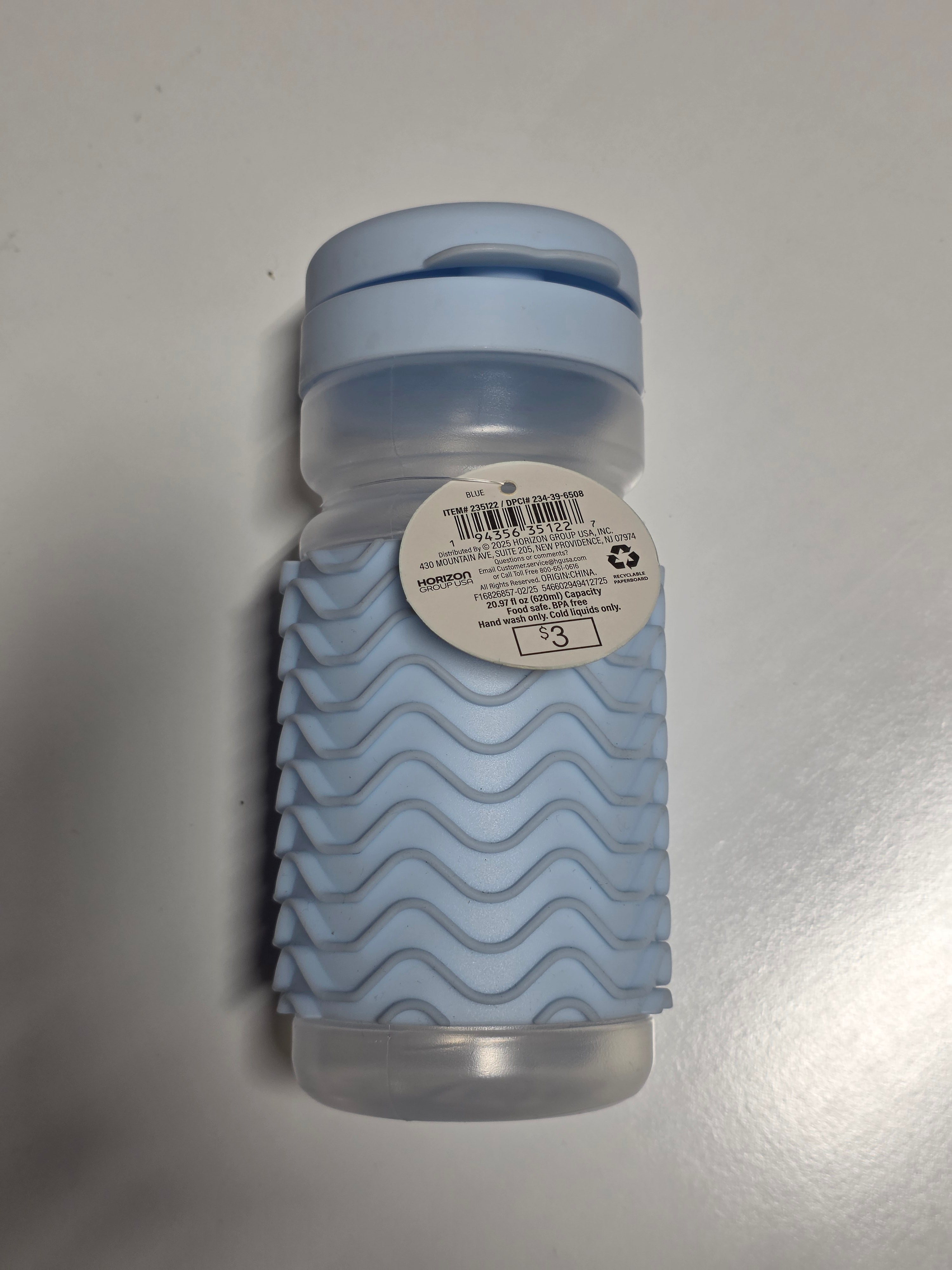 Blue Horizon Plastic Water Bottle Light Blue Silicone Grip Everyday Hydration Essential