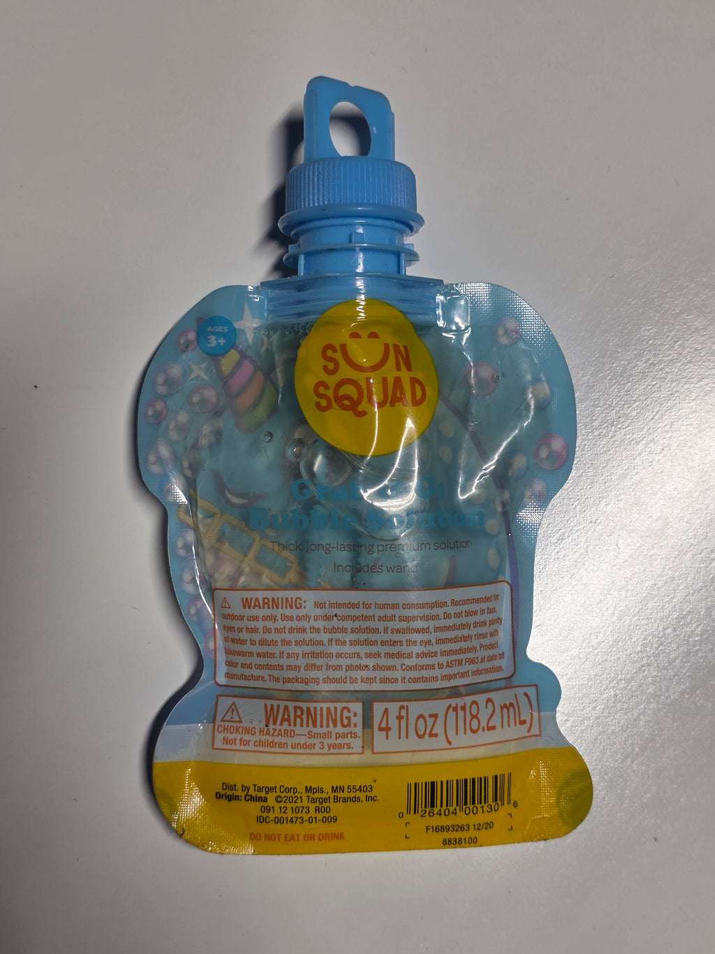 Sun Squad Narwhal Bubble Solution Pouch 4 fl oz Kids Outdoor Play Activity