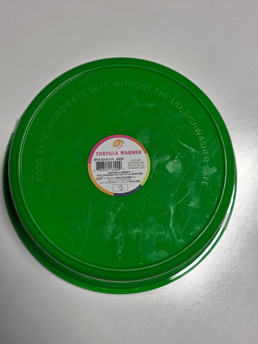 Green Plastic Tortilla Warmer Microwave Safe Round Kitchen Serving Container