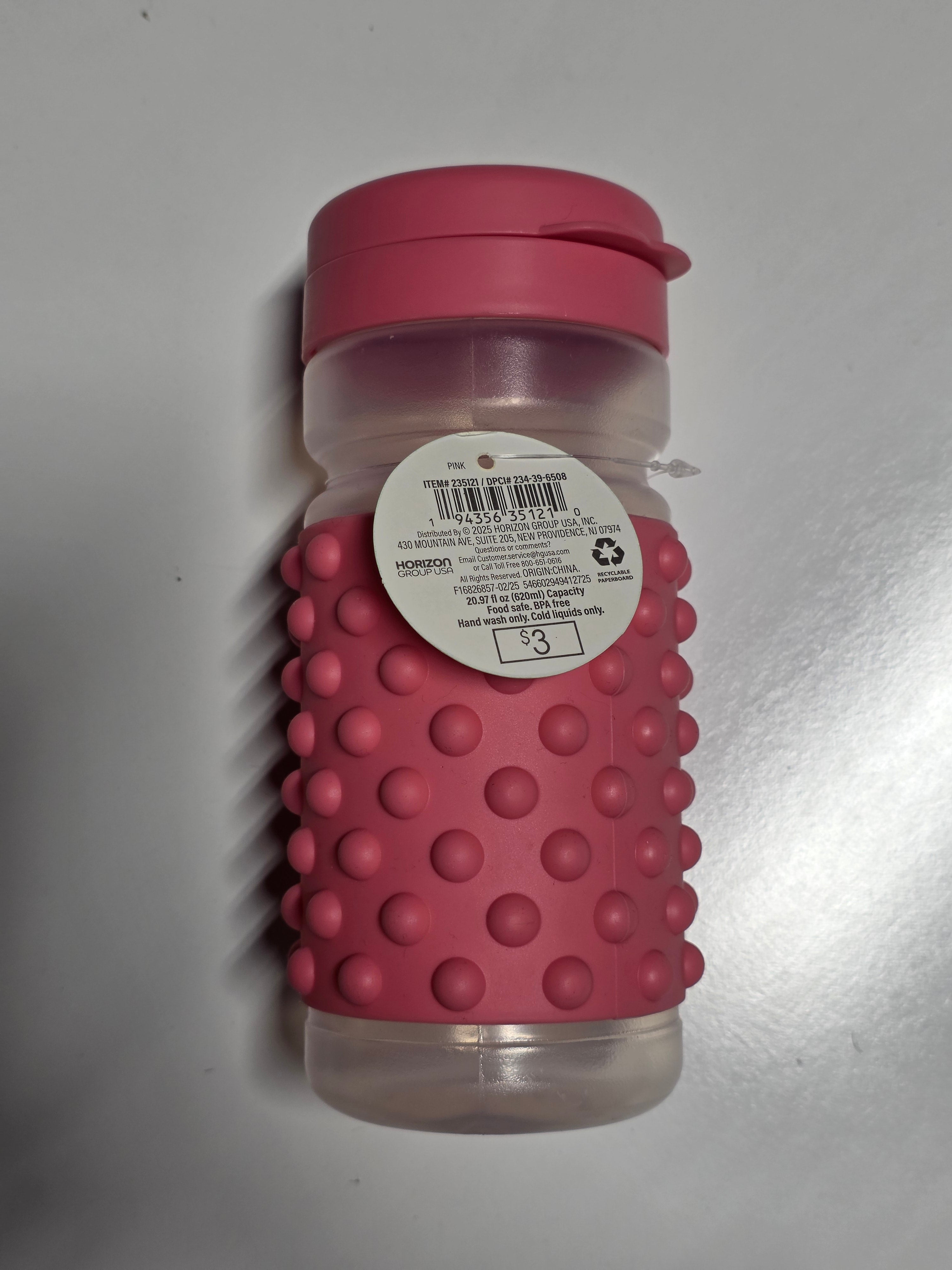 Pink Horizon Pink Plastic Water Bottle Silicone Grip Textured Dotted Everyday Hydration