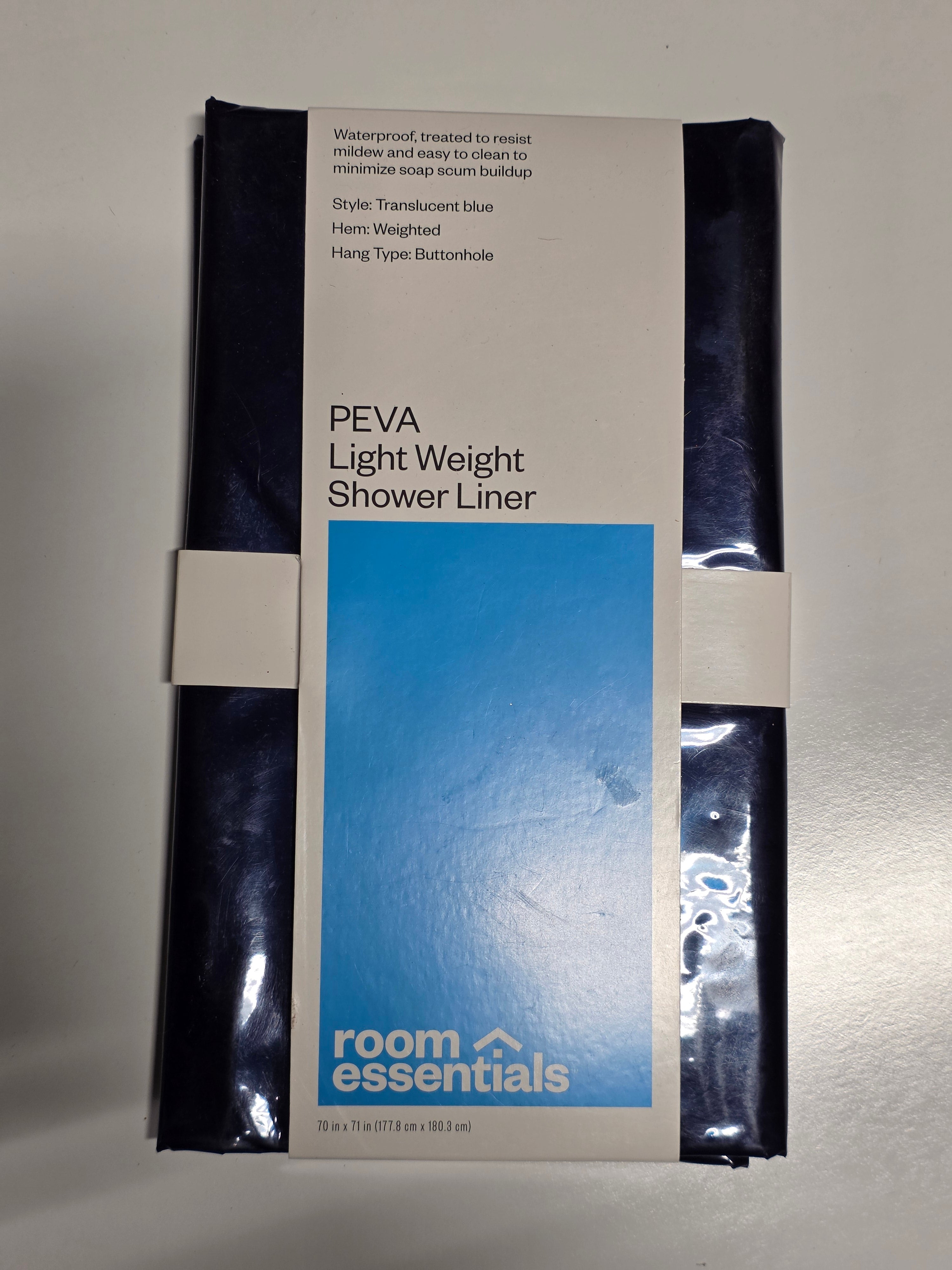 Room Essentials PEVA Lightweight Shower Liner Translucent Blue Waterproof Bath