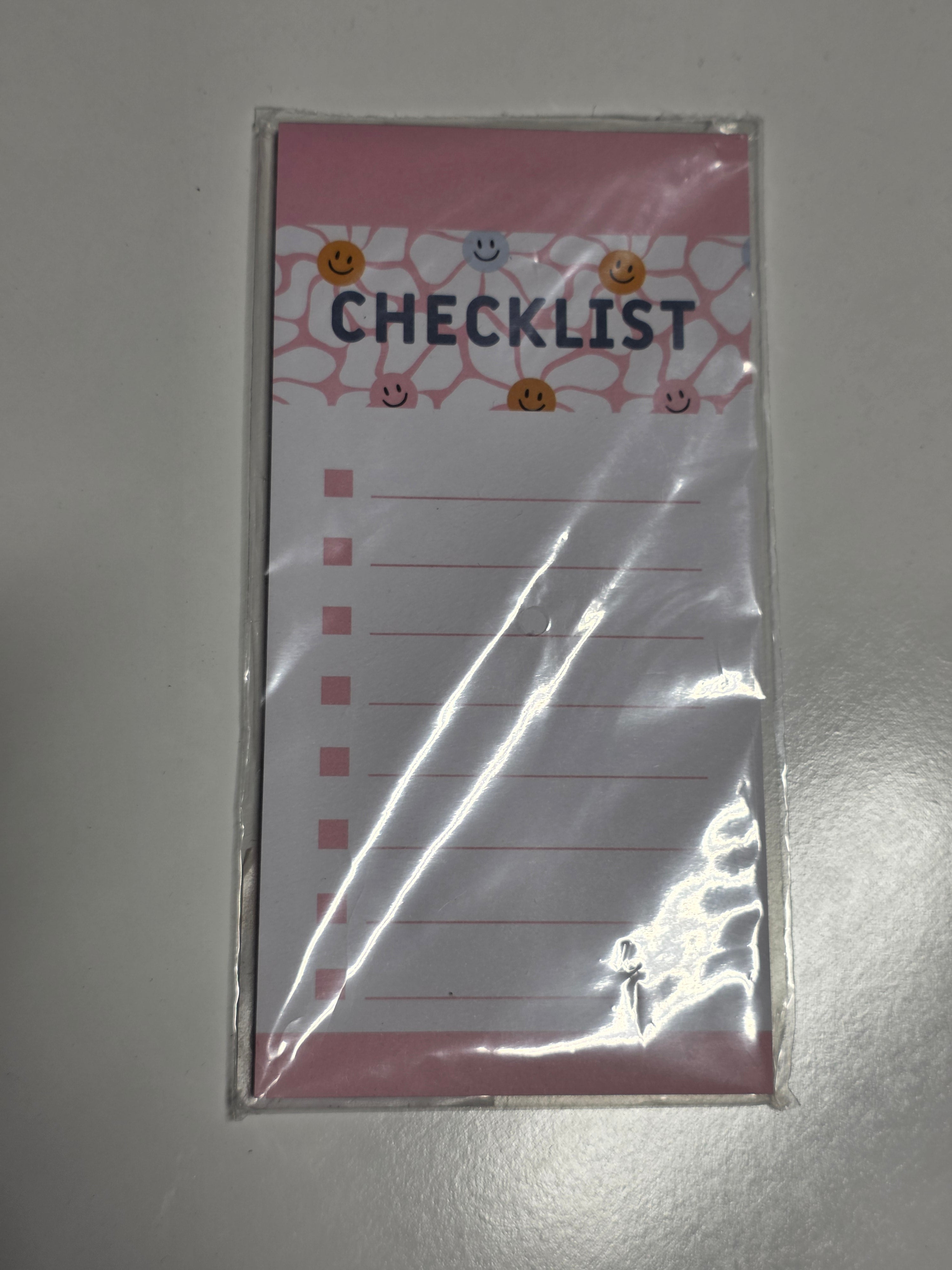 Pink Smiley Checklist List Pad 50-Sheet Notepad for Tasks Reminders & Daily Plans