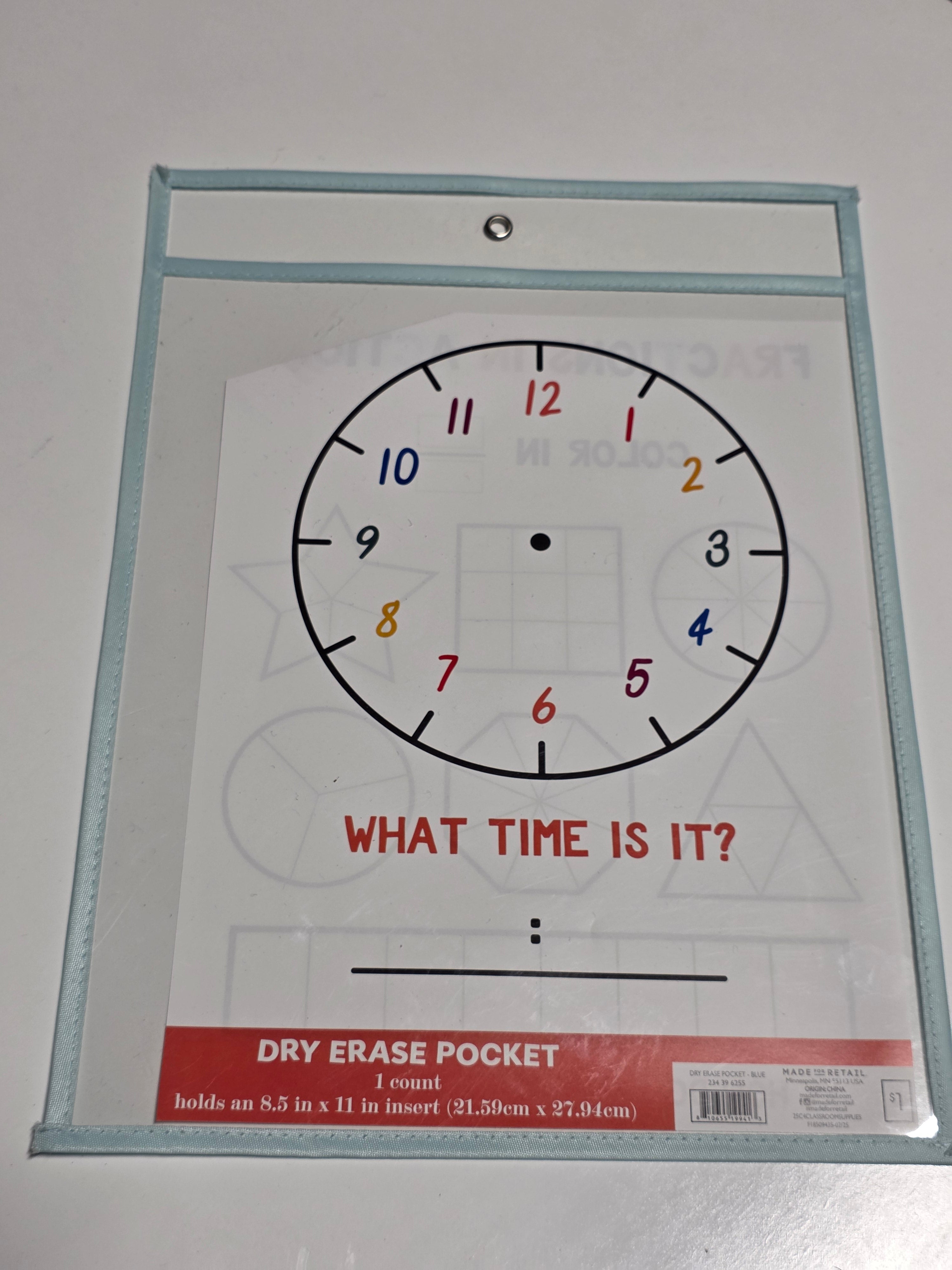 Dry Erase Pocket Blue Reusable Teaching Sleeve 8.5x11 Learning Classroom Tool