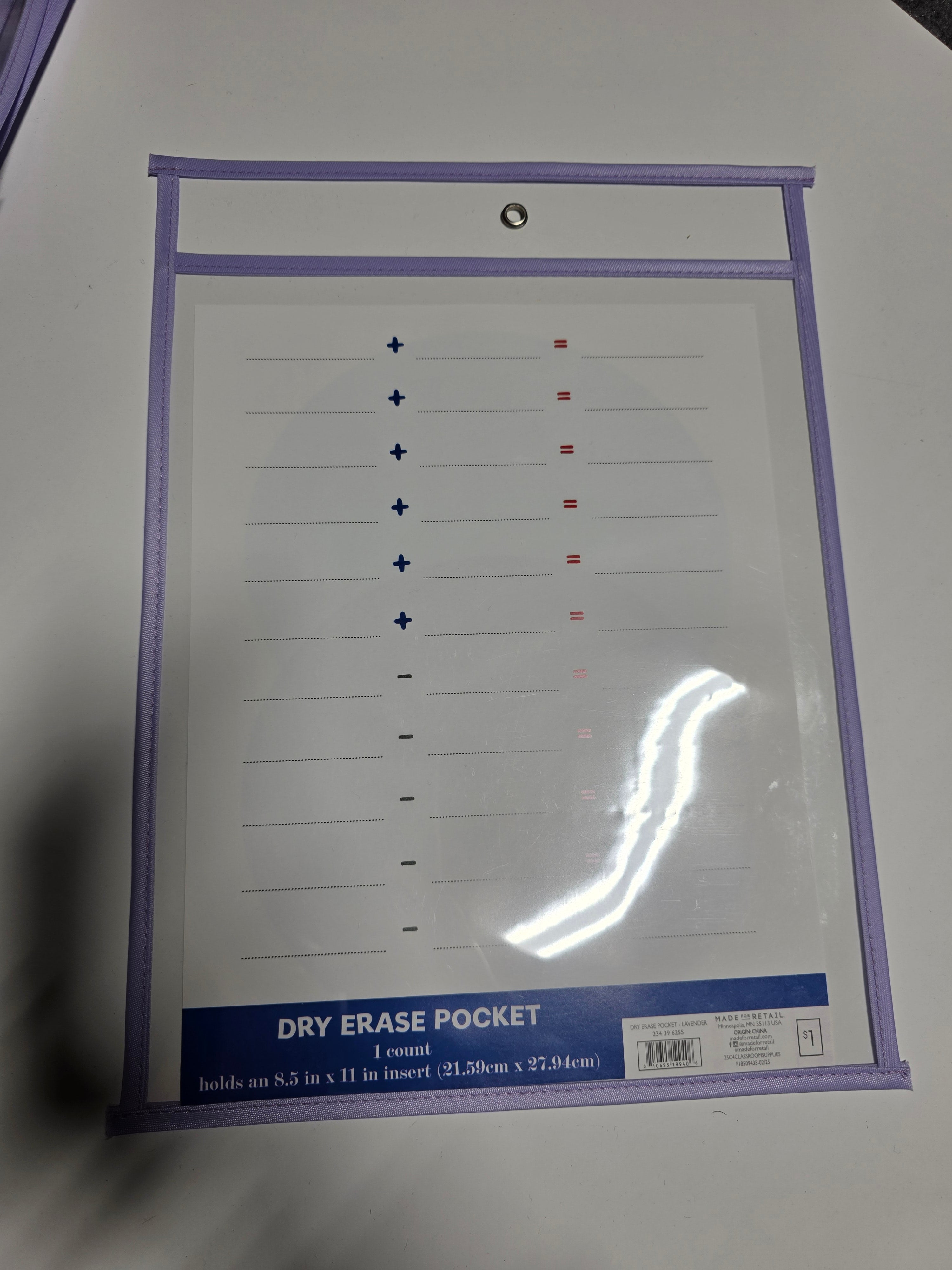 Dry Erase Pocket Lavender Reusable Teaching Sleeve 8.5x11 Classroom Learning Tool
