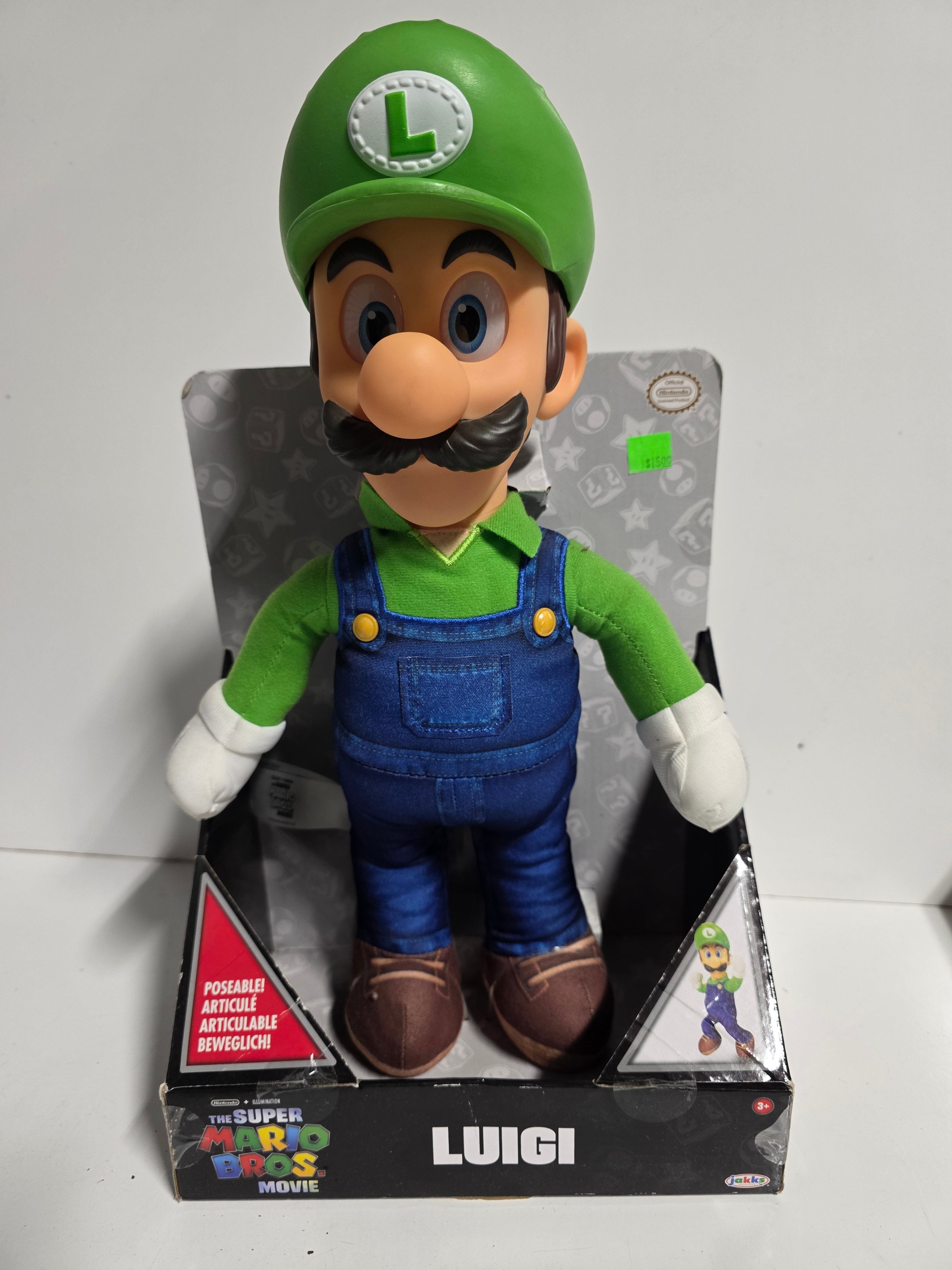 Super Mario Bros Movie Luigi Poseable Articulated Figure Plush Hybrid Collectible Toy
