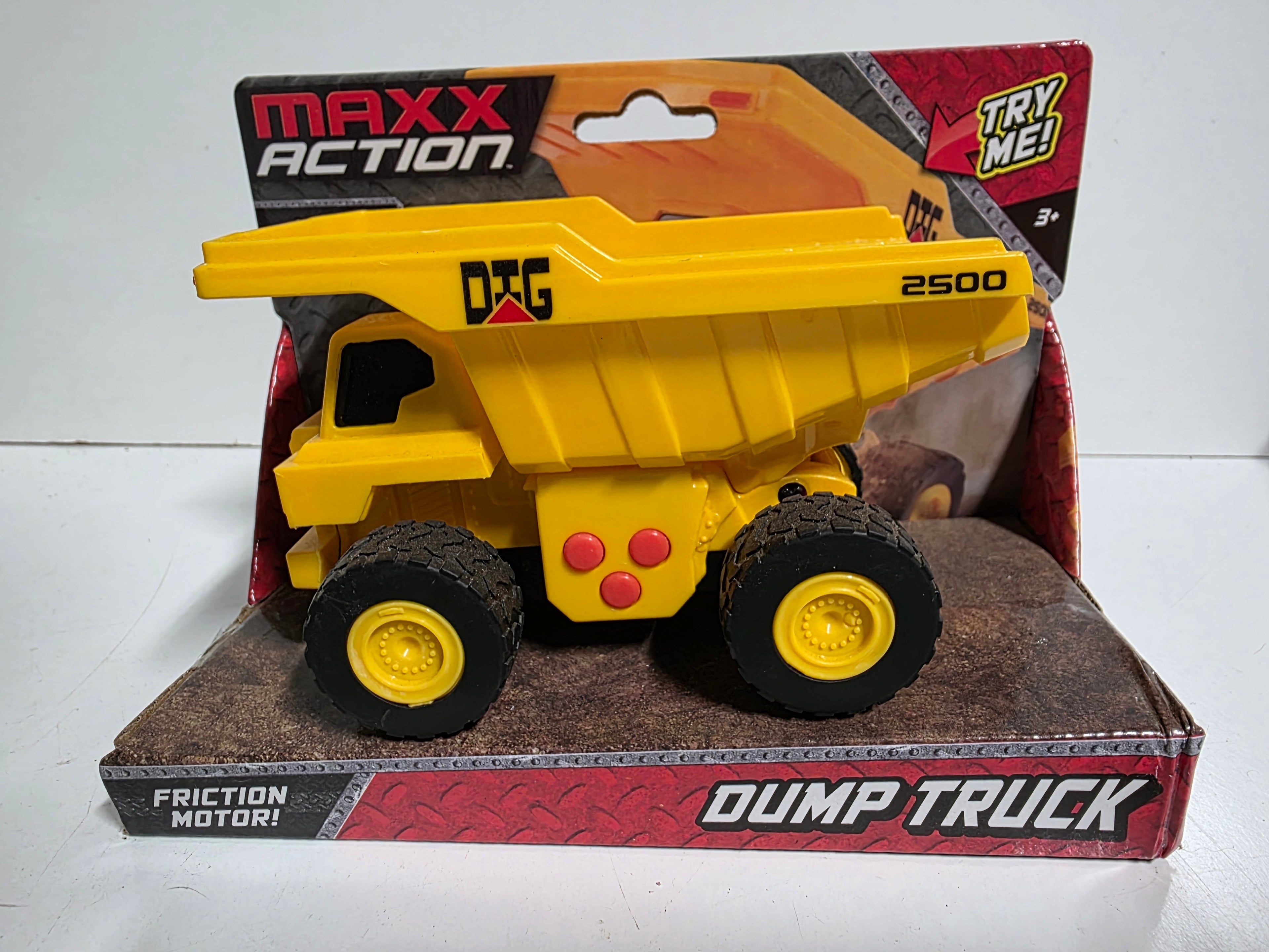 Maxx Action Friction Motor Dump Truck 2500 Yellow Toy Construction Vehicle Set