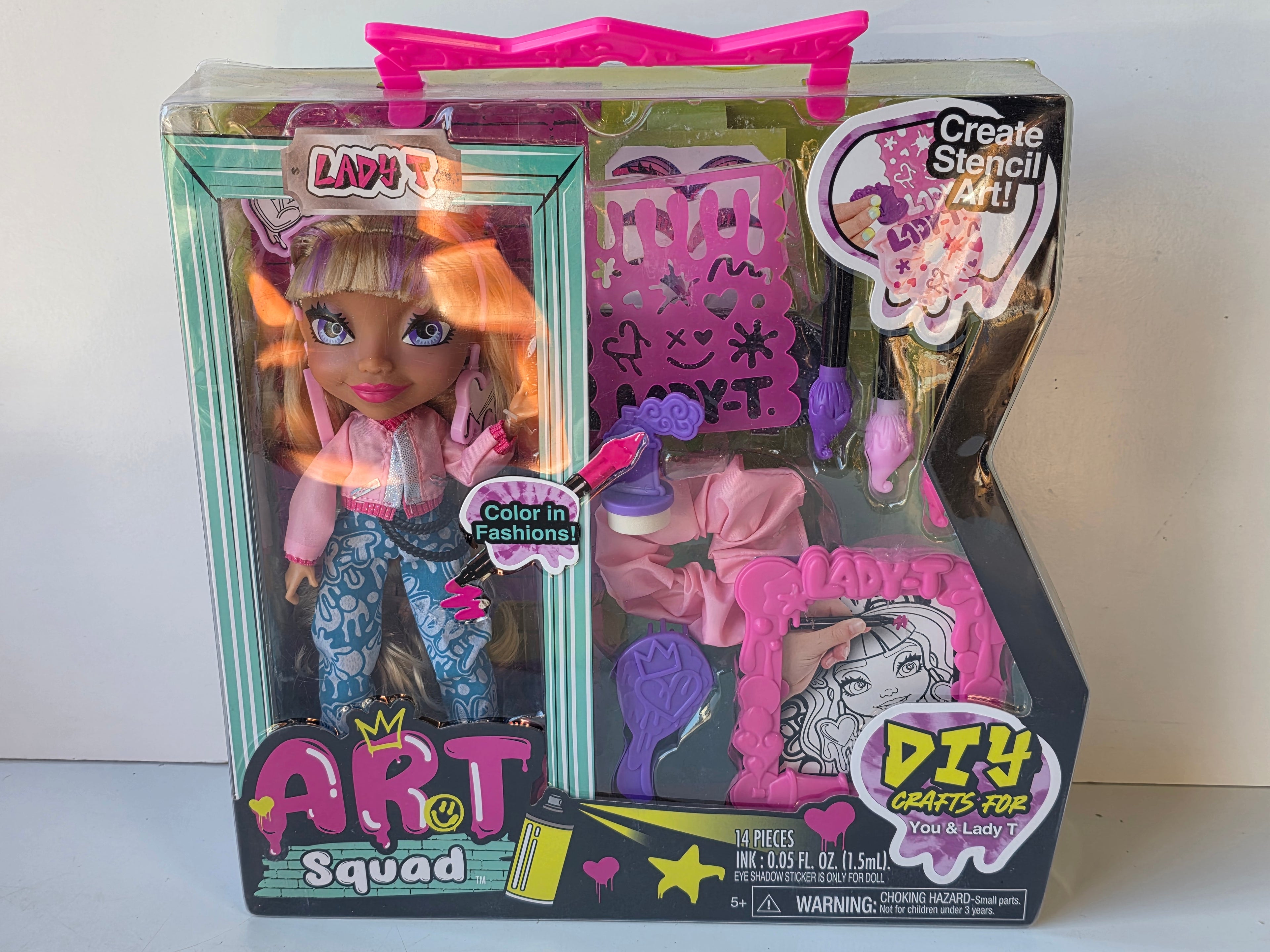 Just Play Art Squad Lady T DIY Fashion Doll Set with Stencils and Accessories
